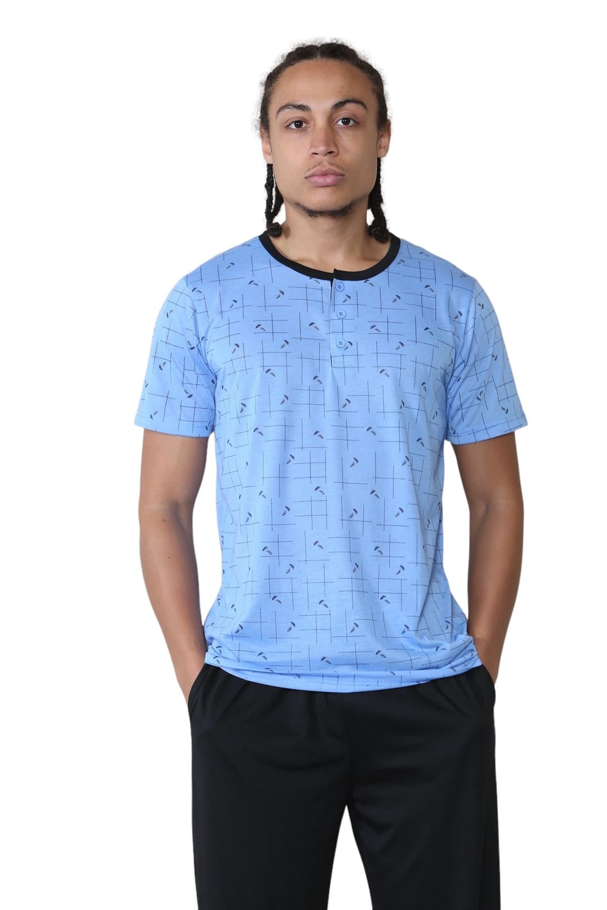 Mens Pyjama Set Short Sleeve Printed T-Shirt & Bottoms Lounge Sleepwear