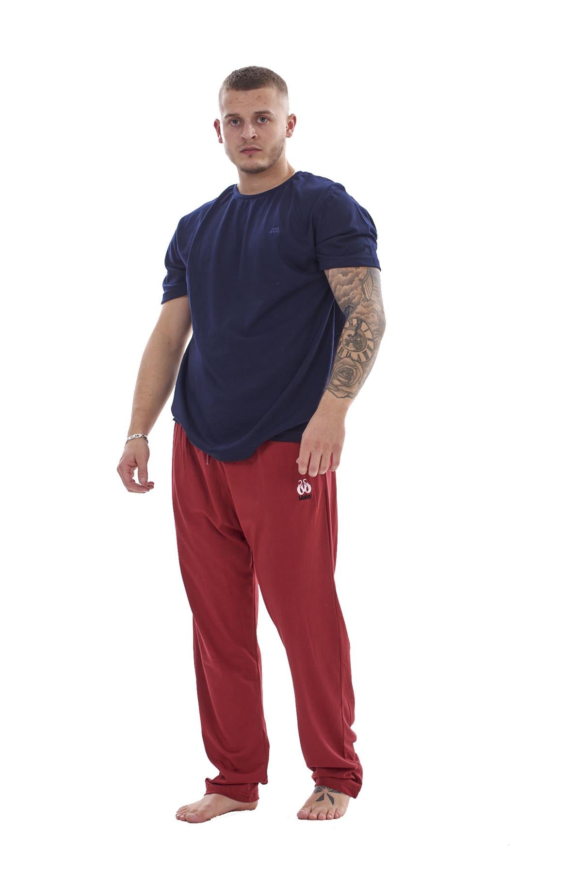 Mens Cotton Pyjama Set Jersey Top Pants Lightweight Loungewear Nightwear M-XXL
