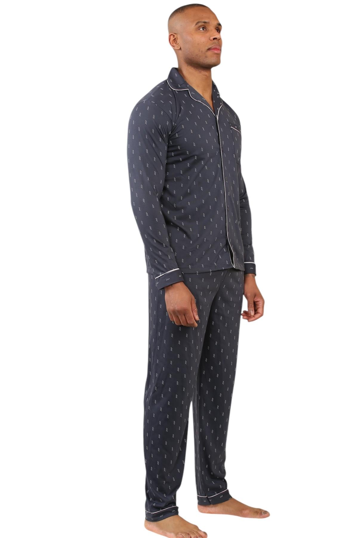 Mens Classic Assorted Long Sleeve Pyjama Set Soft Touch Button Up Nightwear