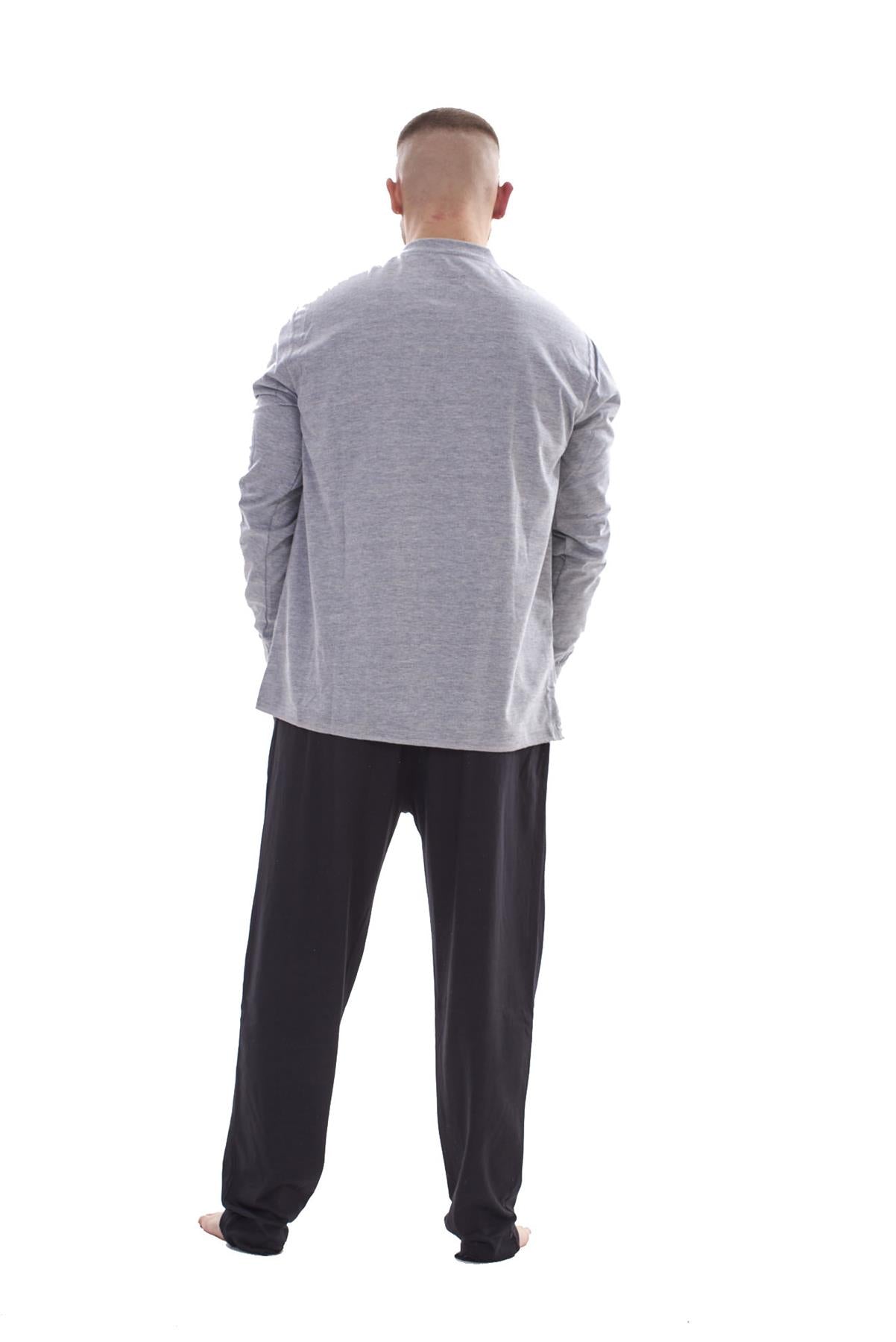 Mens Pyjama Set Cotton Jersey Henley Top Loungewear Lightweight Nightwear M-XXL