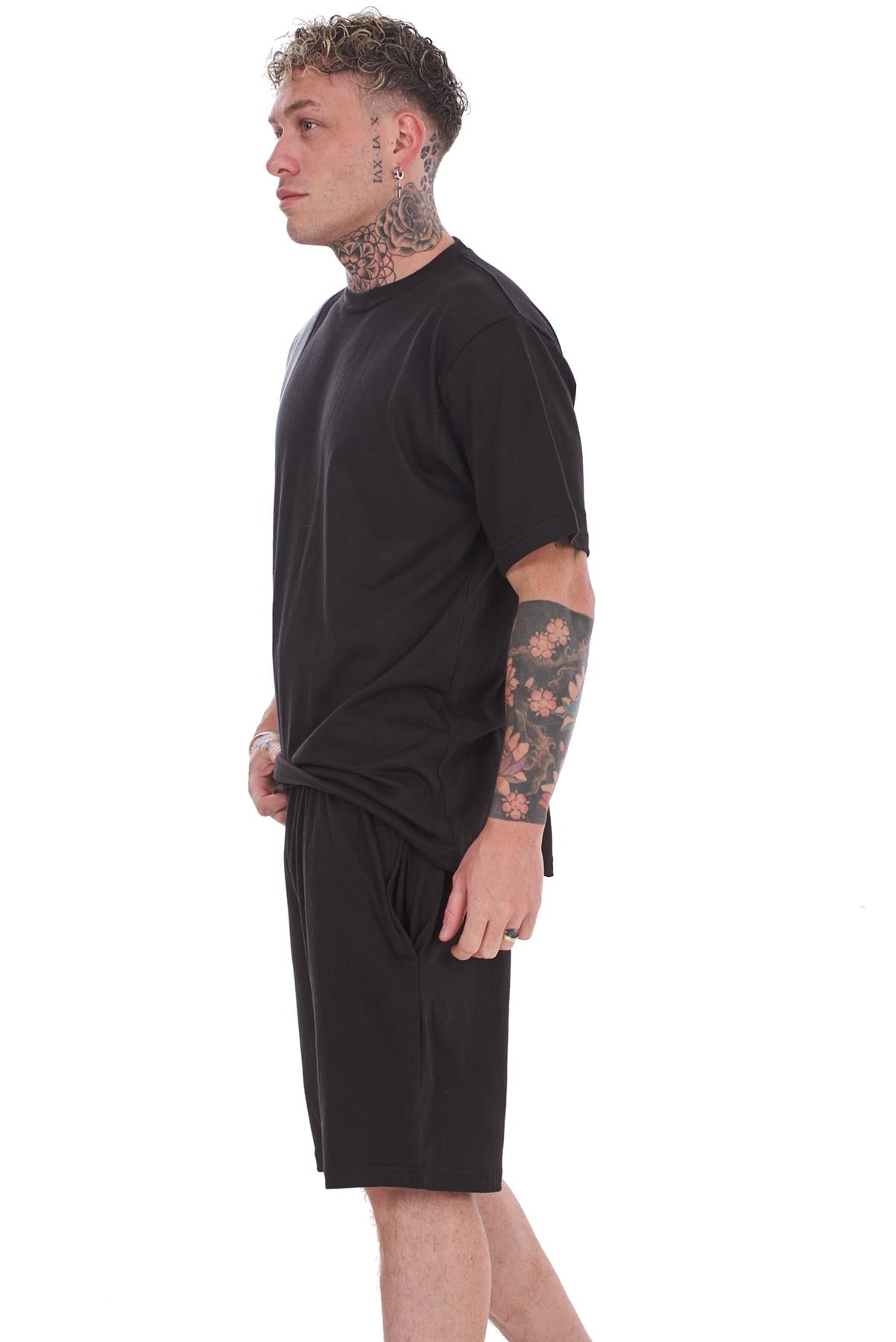 Mens Contrast Panel T-Shirt & Shorts Set Summer Tracksuit 2 Piece loungewear