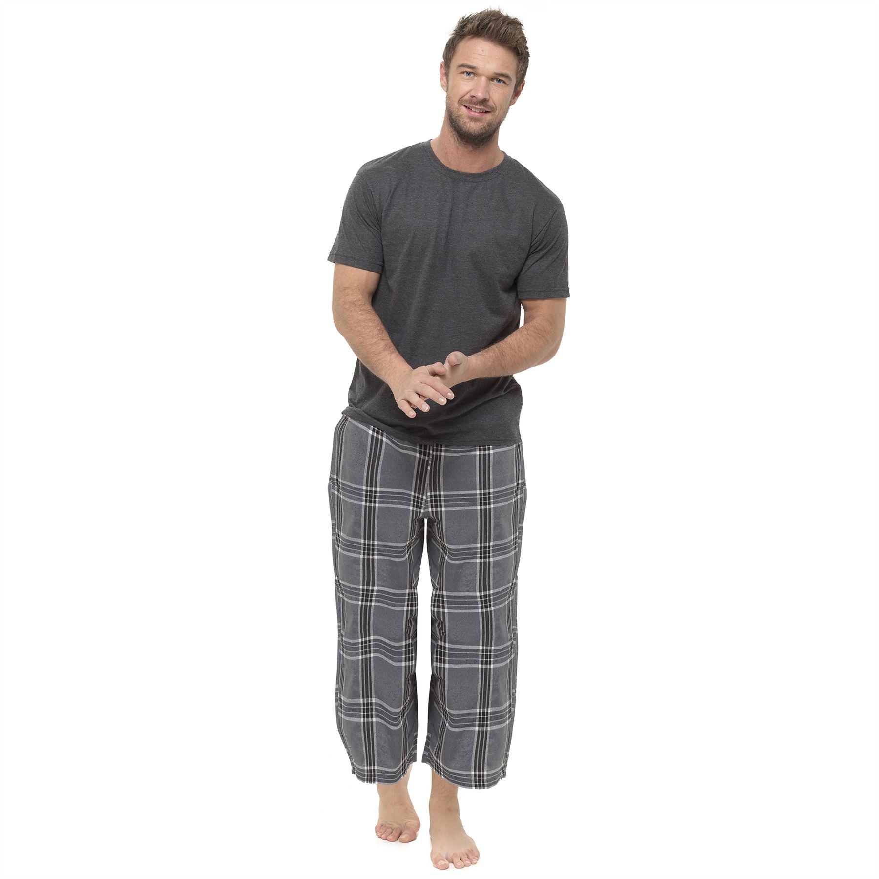 Mens Short Sleeve Top And Checked Bottoms Pyjama Set Pyjamas PJs Size M-XXL