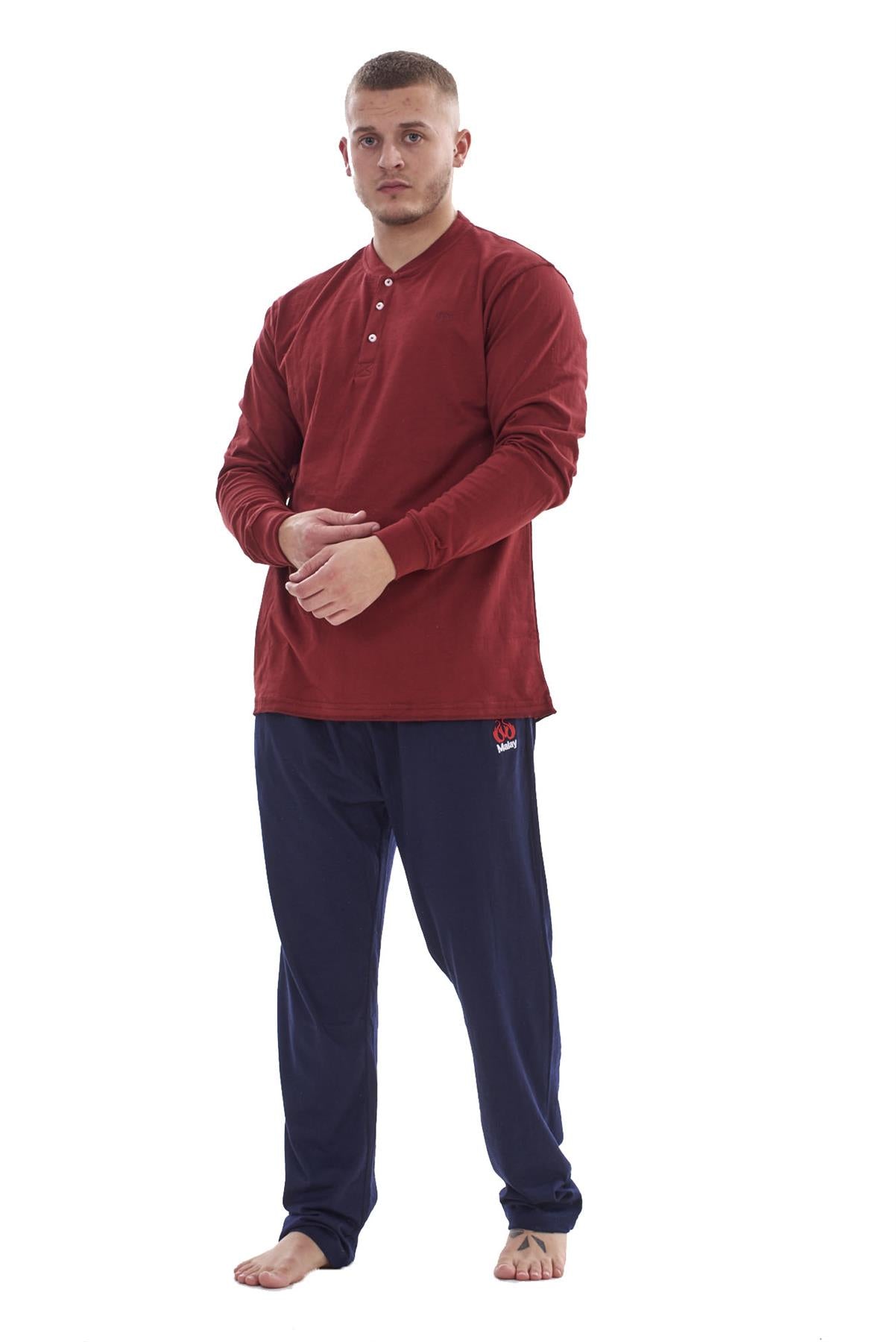 Mens Pyjama Set Cotton Jersey Henley Top Loungewear Lightweight Nightwear M-XXL