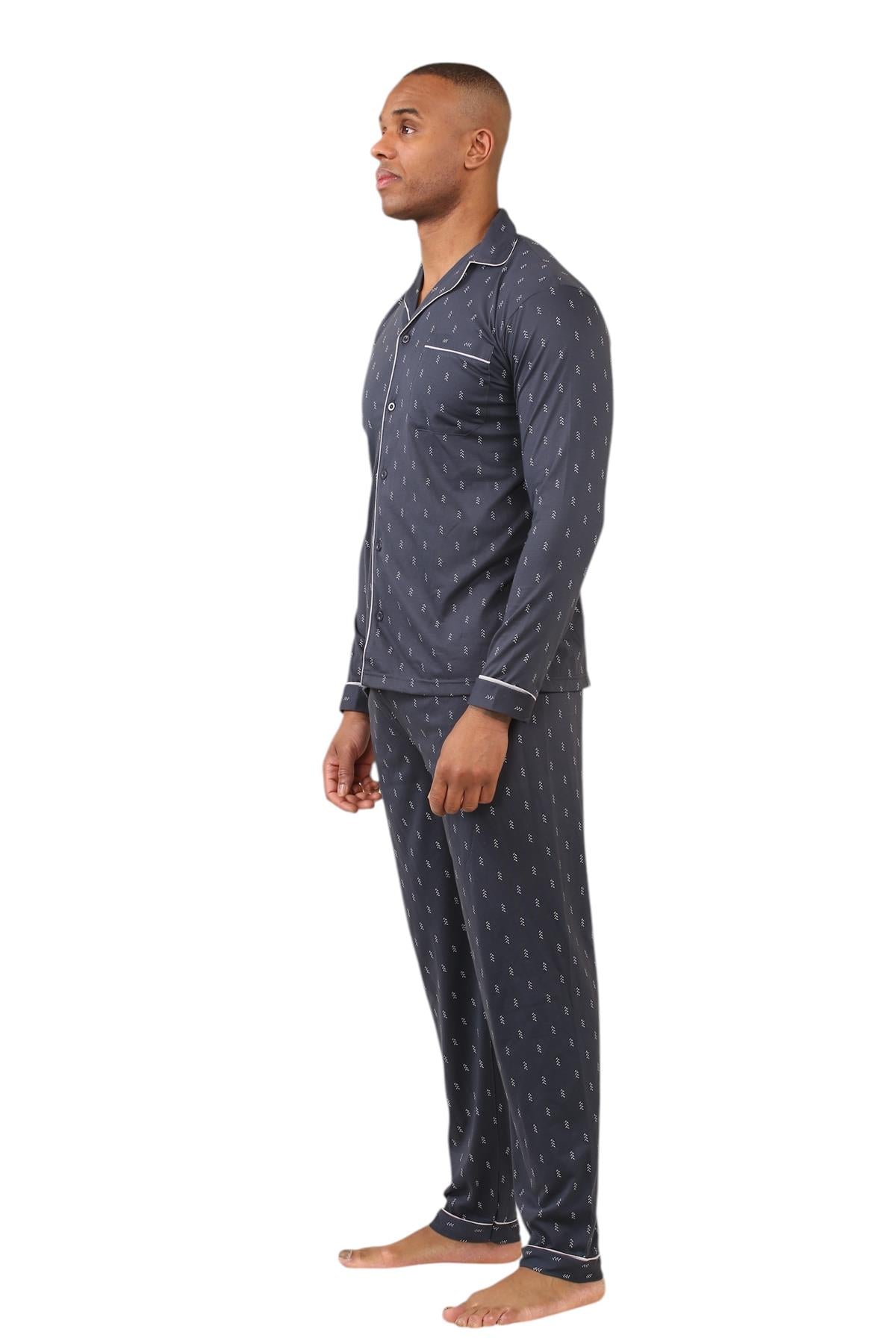 Mens Classic Assorted Long Sleeve Pyjama Set Soft Touch Button Up Nightwear