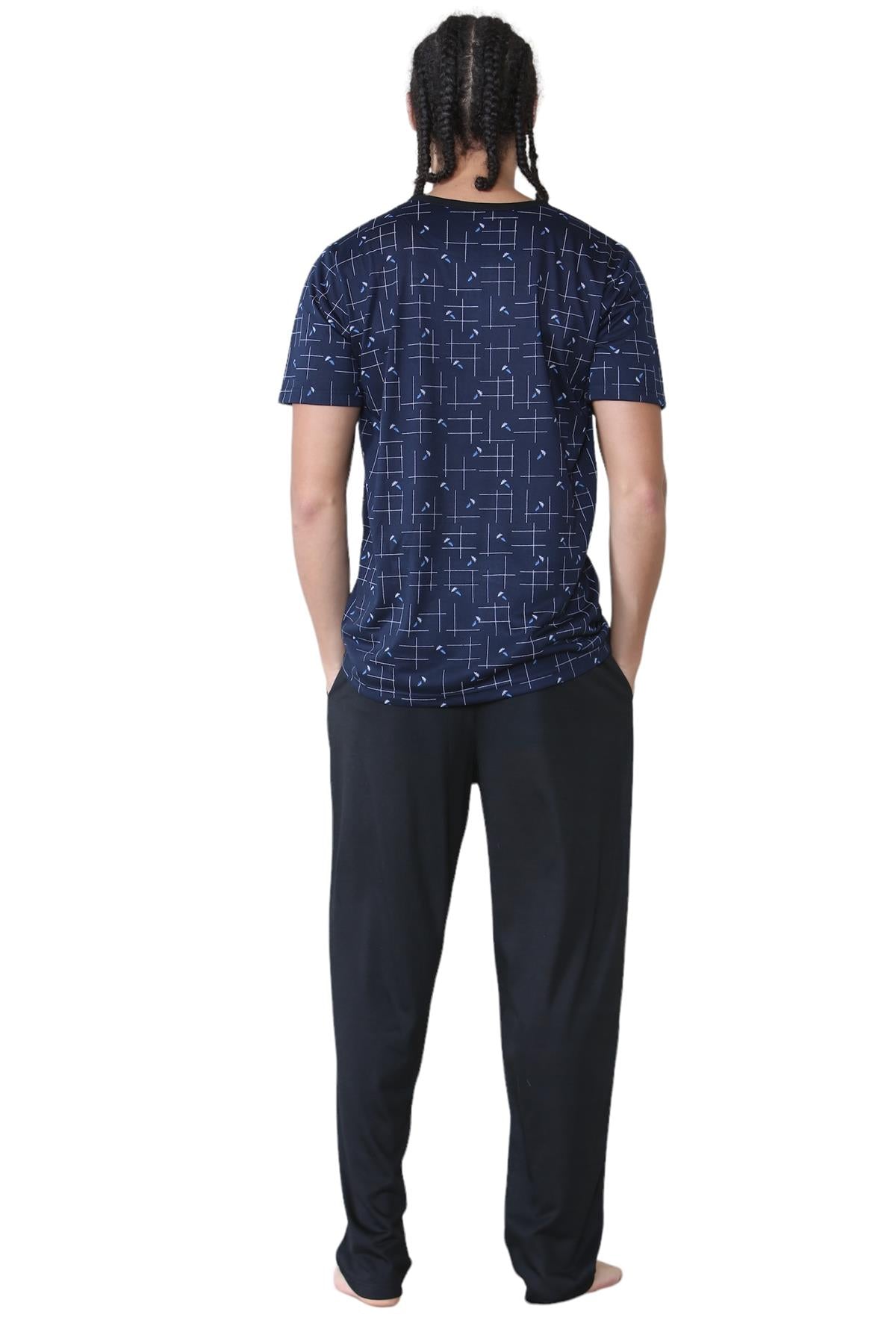 Mens Pyjama Set Short Sleeve Printed T-Shirt & Bottoms Lounge Sleepwear