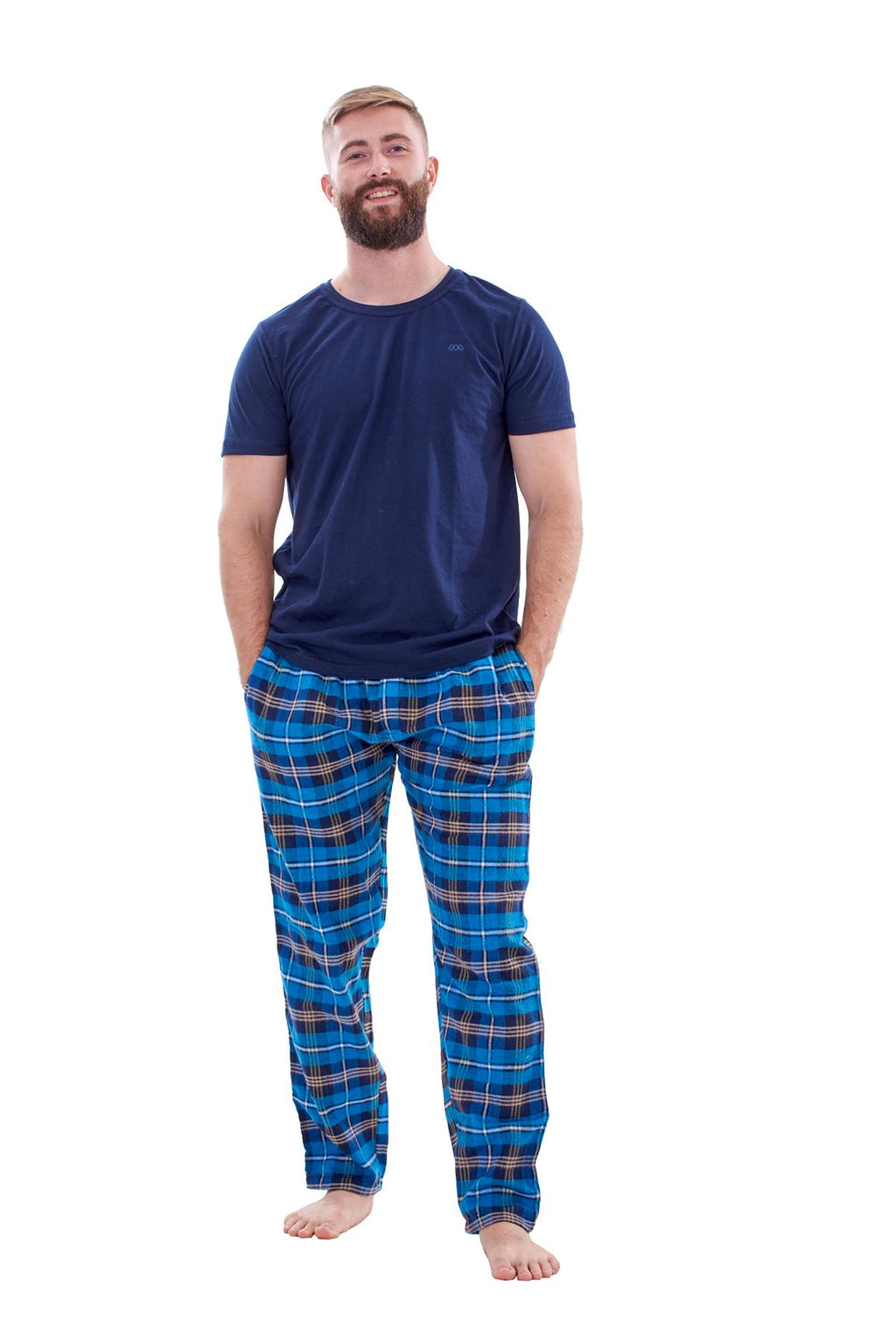 Mens Flannel Pyjama Set Brushed Cotton Check Jersey Top Loungewear Lightweight