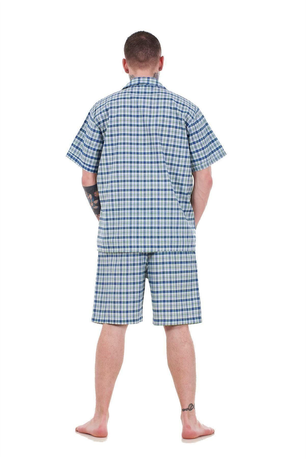 Mens Yarn Dyed Woven Pyjama Set Regular Big Size Check Cotton Blend Shorts M-5XL