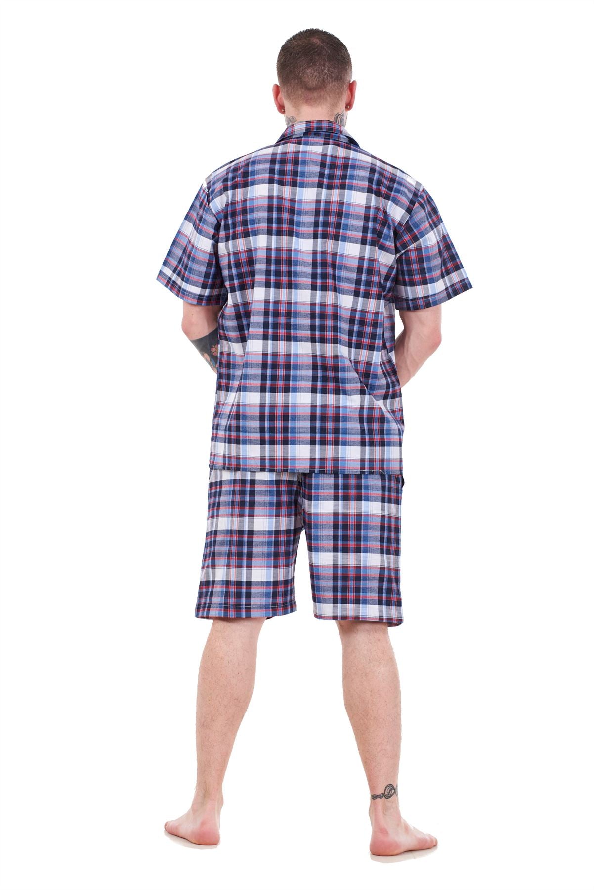 Mens Yarn Dyed Woven Pyjama Set Regular Big Size Check Cotton Blend Shorts M-5XL