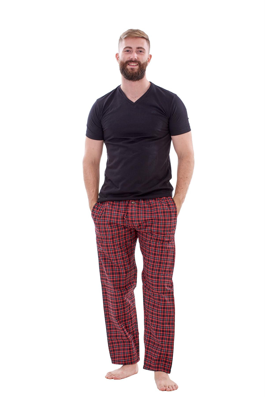 Mens Nightwear Pyjama Set Woven Cotton Check Jersey Top Loungewear Lightweight