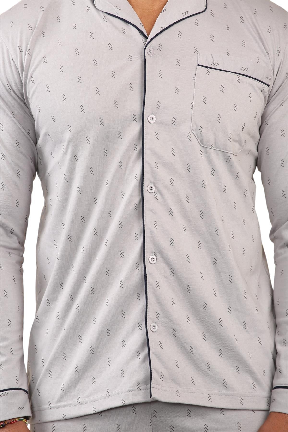 Mens Classic Assorted Long Sleeve Pyjama Set Soft Touch Button Up Nightwear