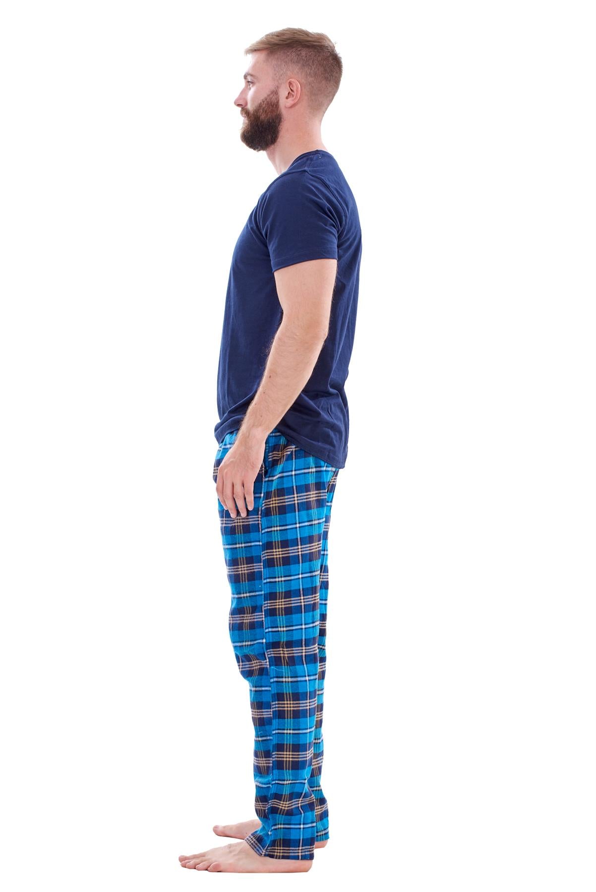 Mens Flannel Pyjama Set Brushed Cotton Check Jersey Top Loungewear Lightweight