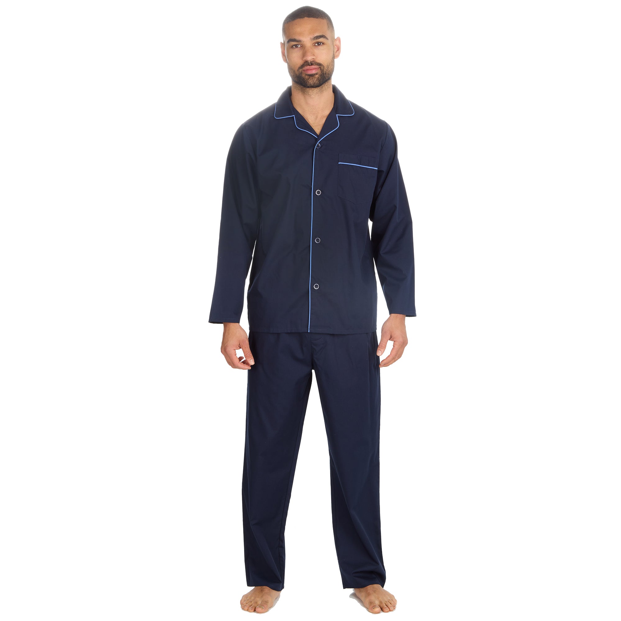 Mens 2-Piece Lounge Set Long Sleeved Shirt Long Pants Set Flannel PJs Loungewear