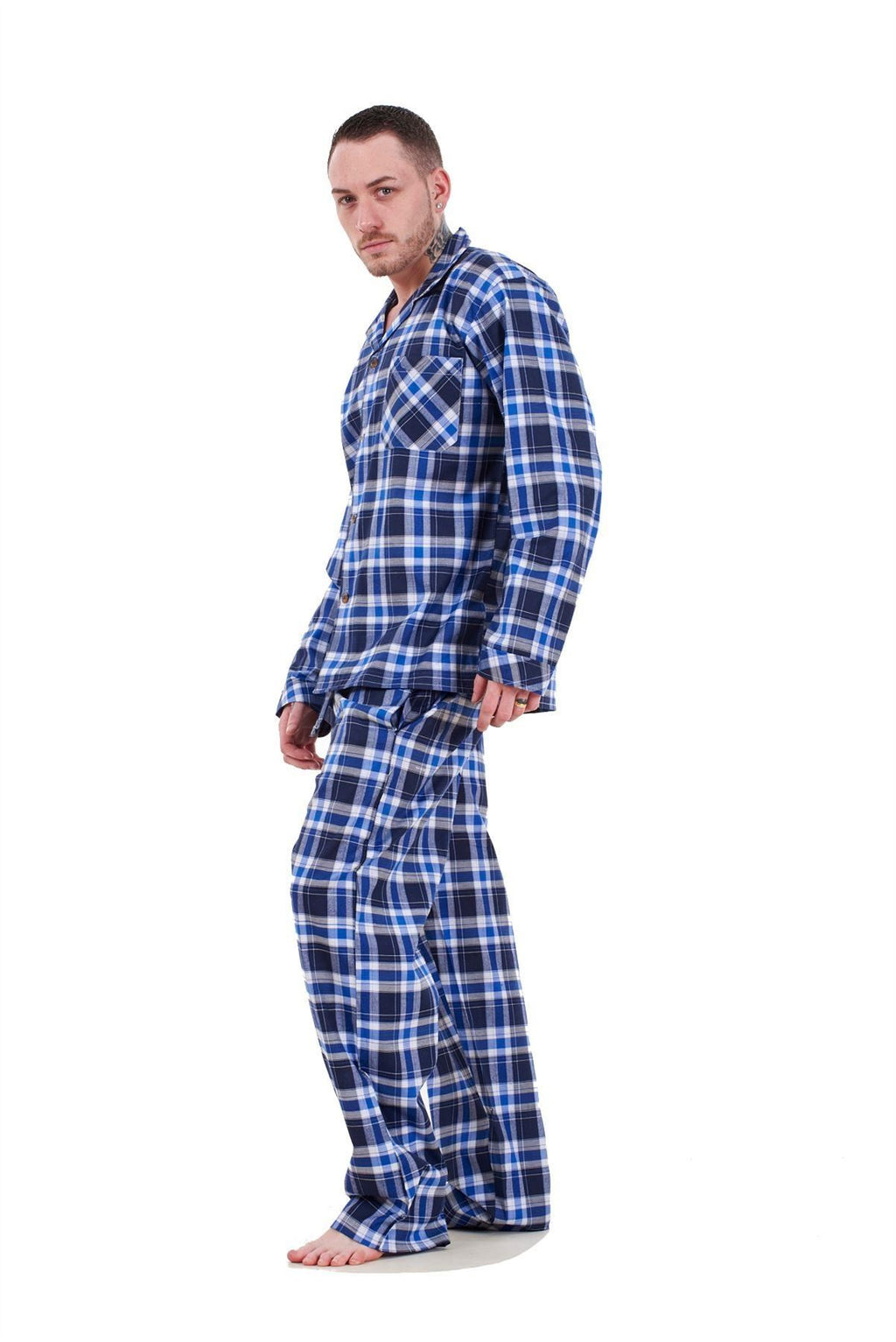 Mens Pyjama Set Yarn Dyed Woven Check Cotton Blend Loungewear Regular Big Size
