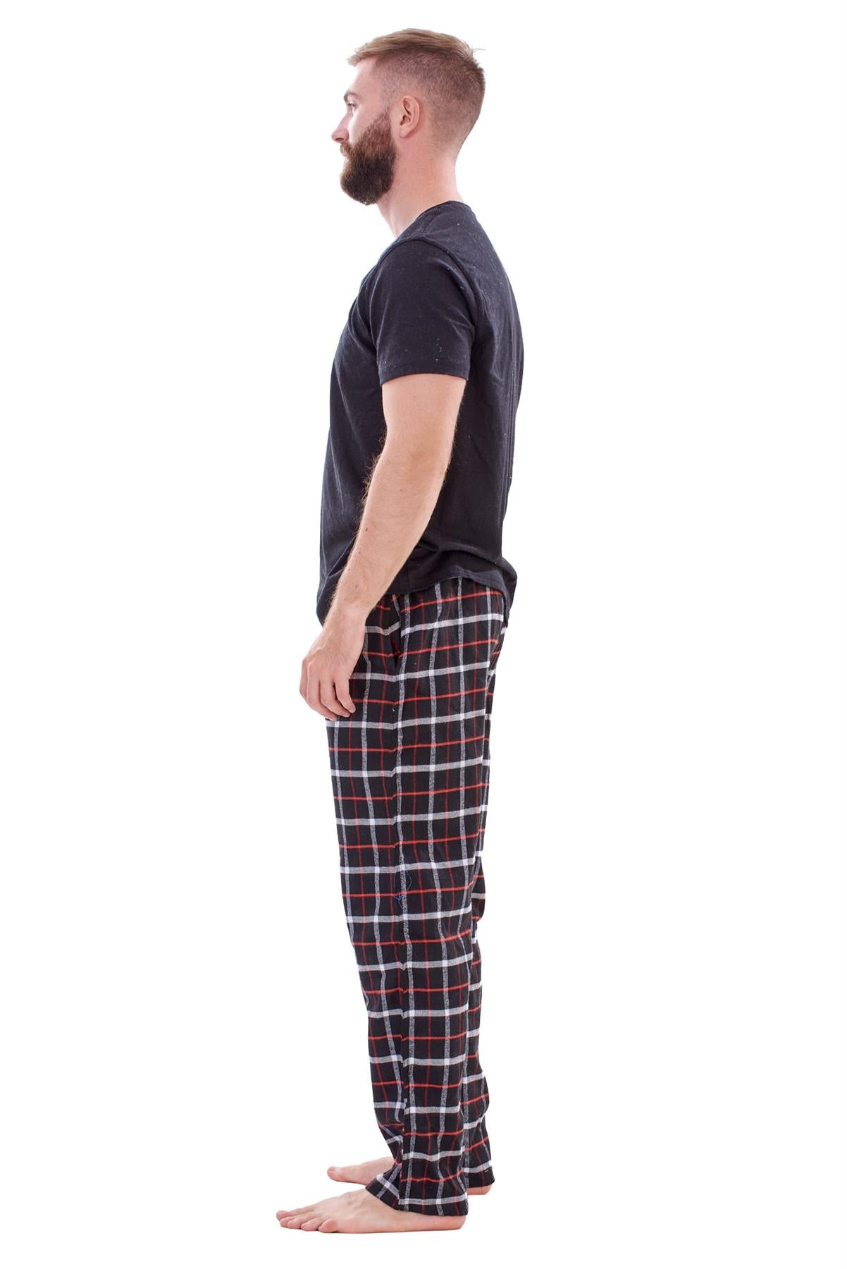Mens Flannel Pyjama Set Brushed Cotton Check Jersey Top Loungewear Lightweight