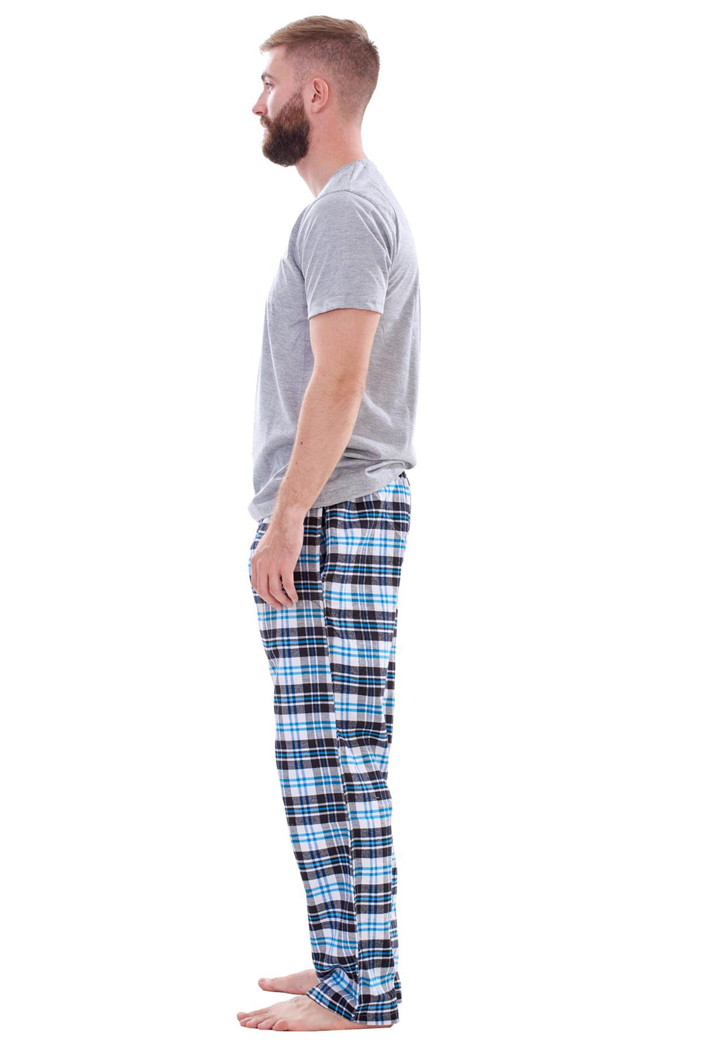 Mens Flannel Pyjama Set Brushed Cotton Check Jersey Top Loungewear Lightweight