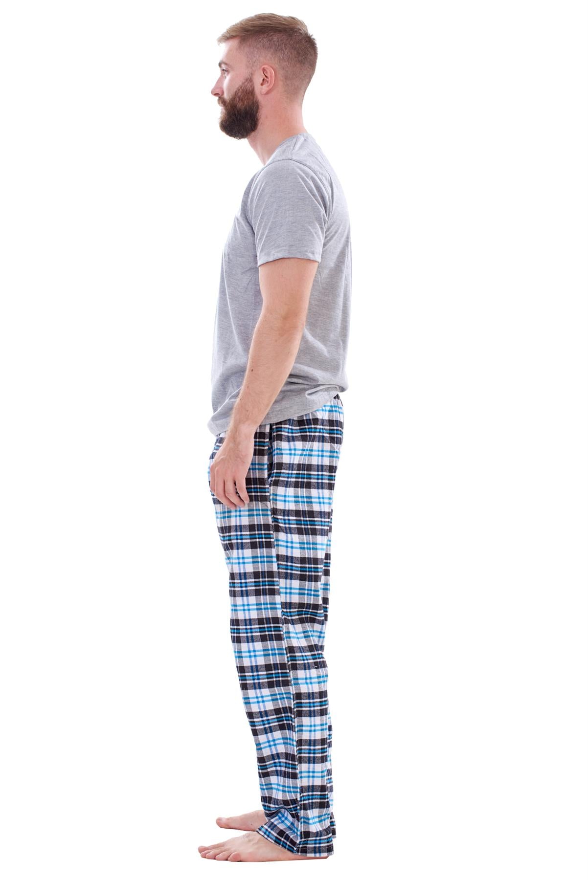 Mens Flannel Pyjama Set Brushed Cotton Check Jersey Top Loungewear Lightweight