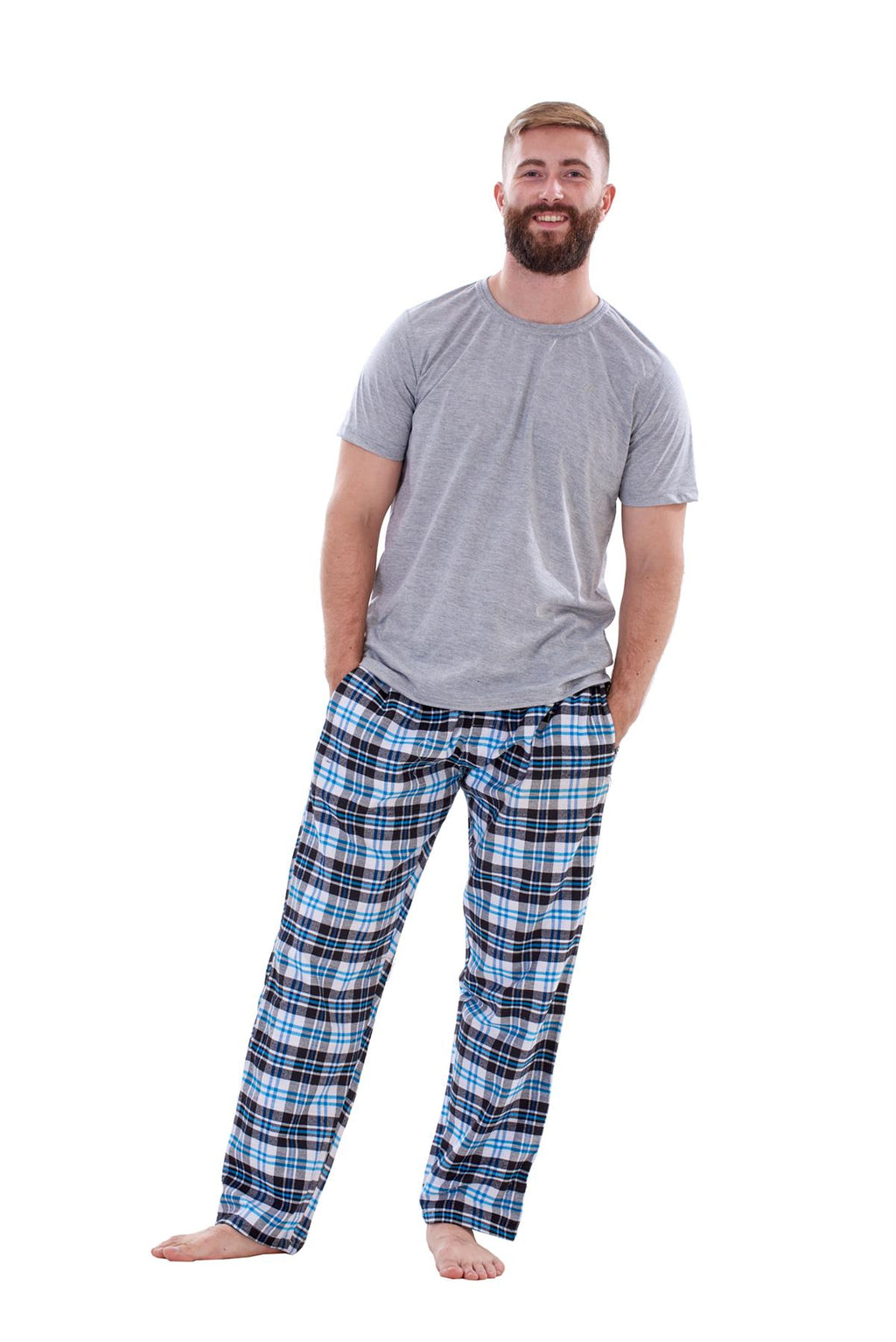 Mens Flannel Pyjama Set Brushed Cotton Check Jersey Top Loungewear Lightweight