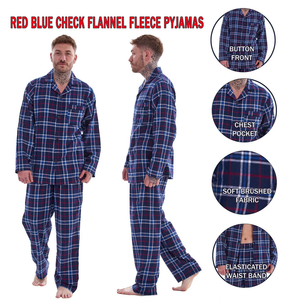 Mens Thermal Flannel Pyjamas Brushed Cotton Check Stripe Winter Warm  S - 5XL
