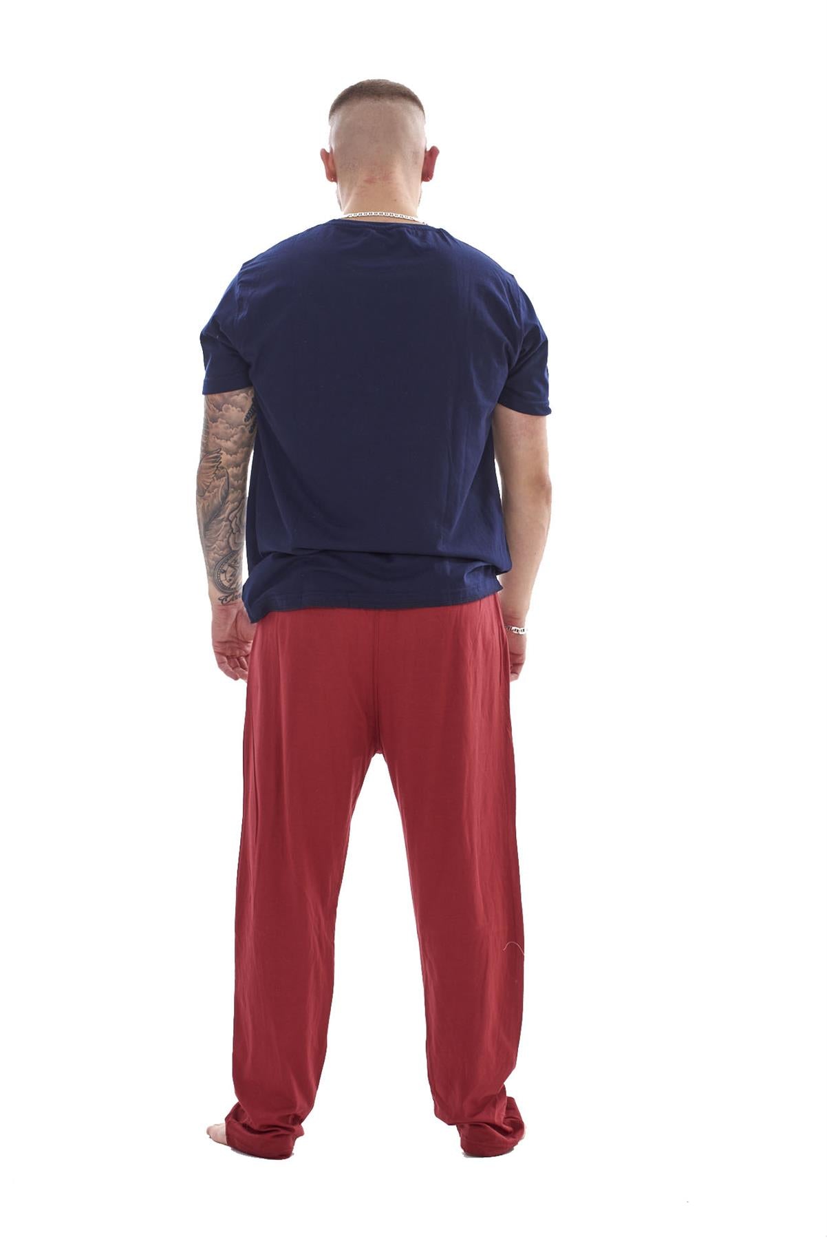 Mens Cotton Pyjama Set Jersey Top Pants Lightweight Loungewear Nightwear M-XXL