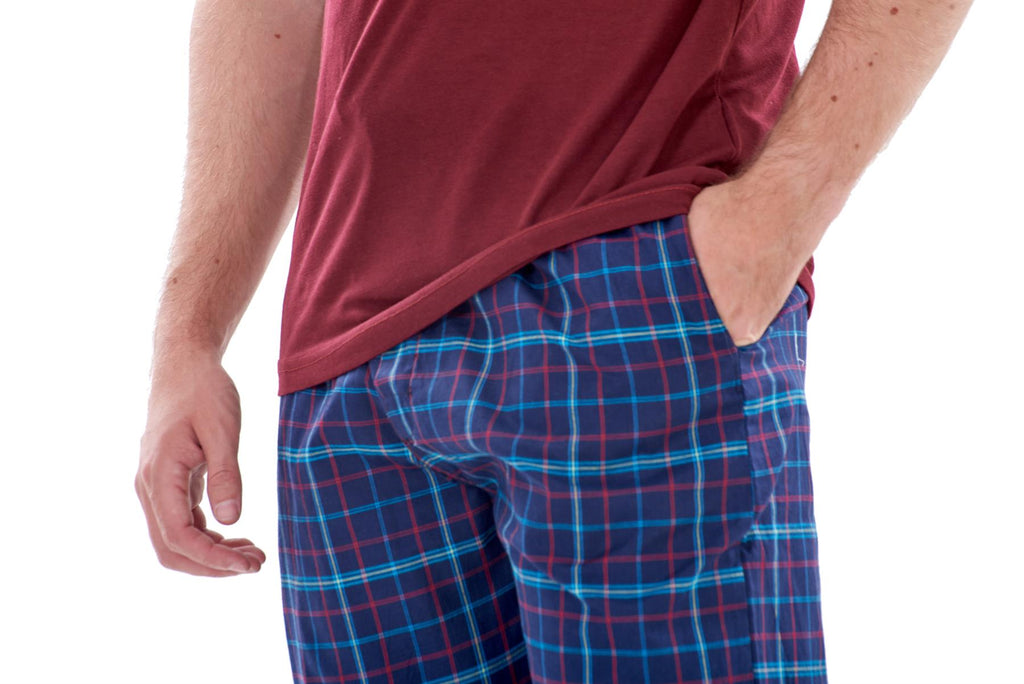 Mens Nightwear Pyjama Set Woven Cotton Check Jersey Top Loungewear Lightweight