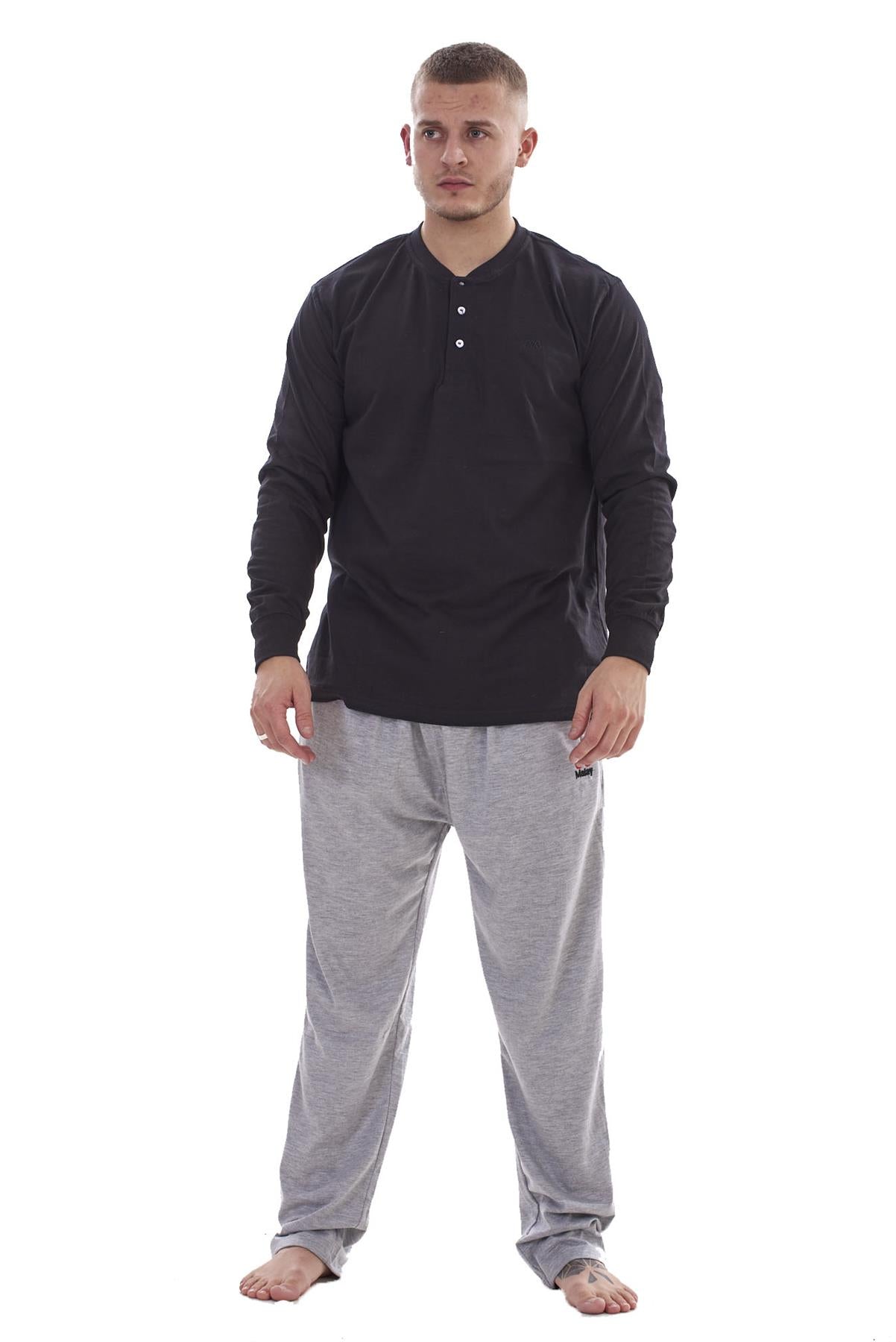 Mens Pyjama Set Cotton Jersey Henley Top Loungewear Lightweight Nightwear M-XXL