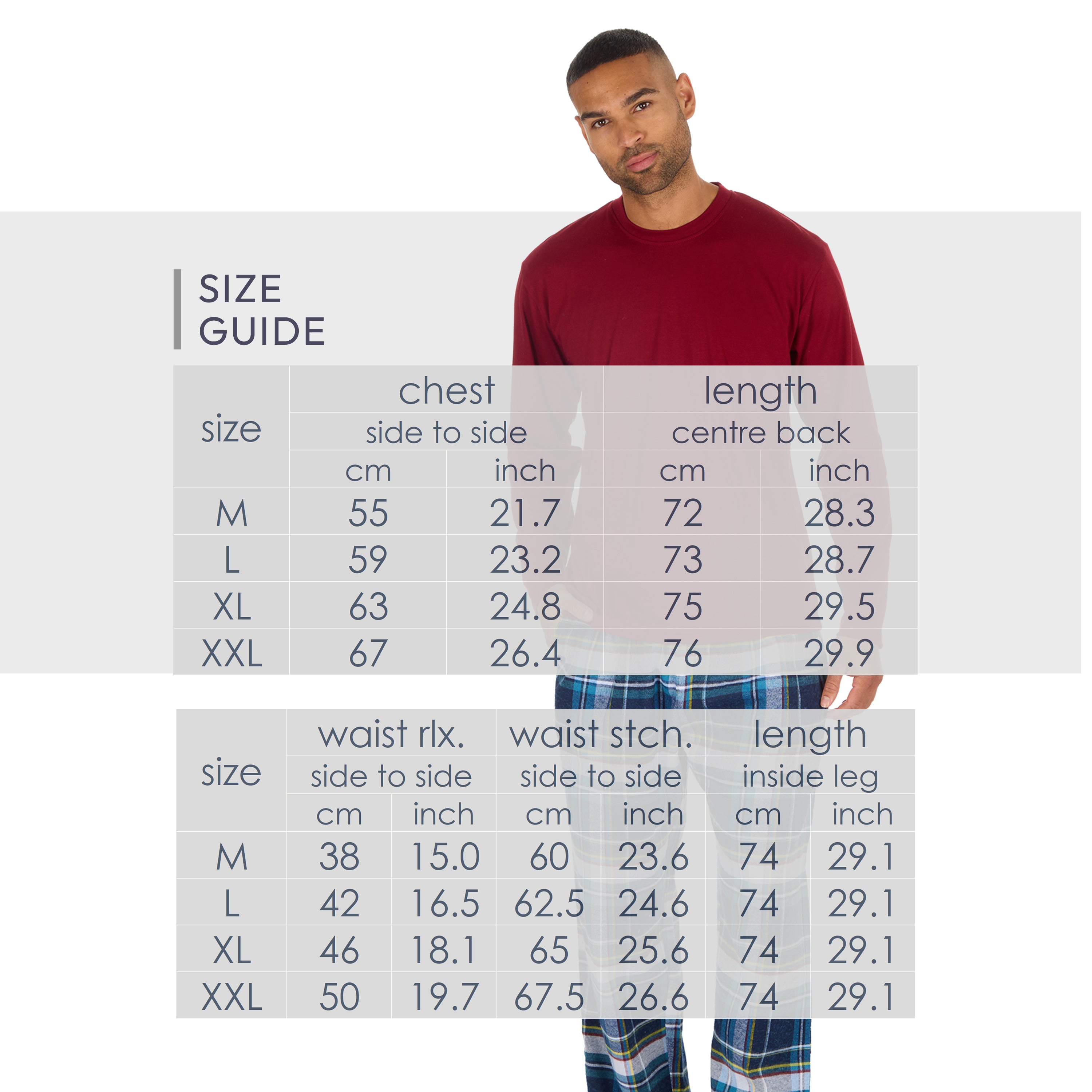 Mens Jersey Long Pyjama Set Cotton Checked Crew Neck Nightwear 2-Piece PJs M-XXL