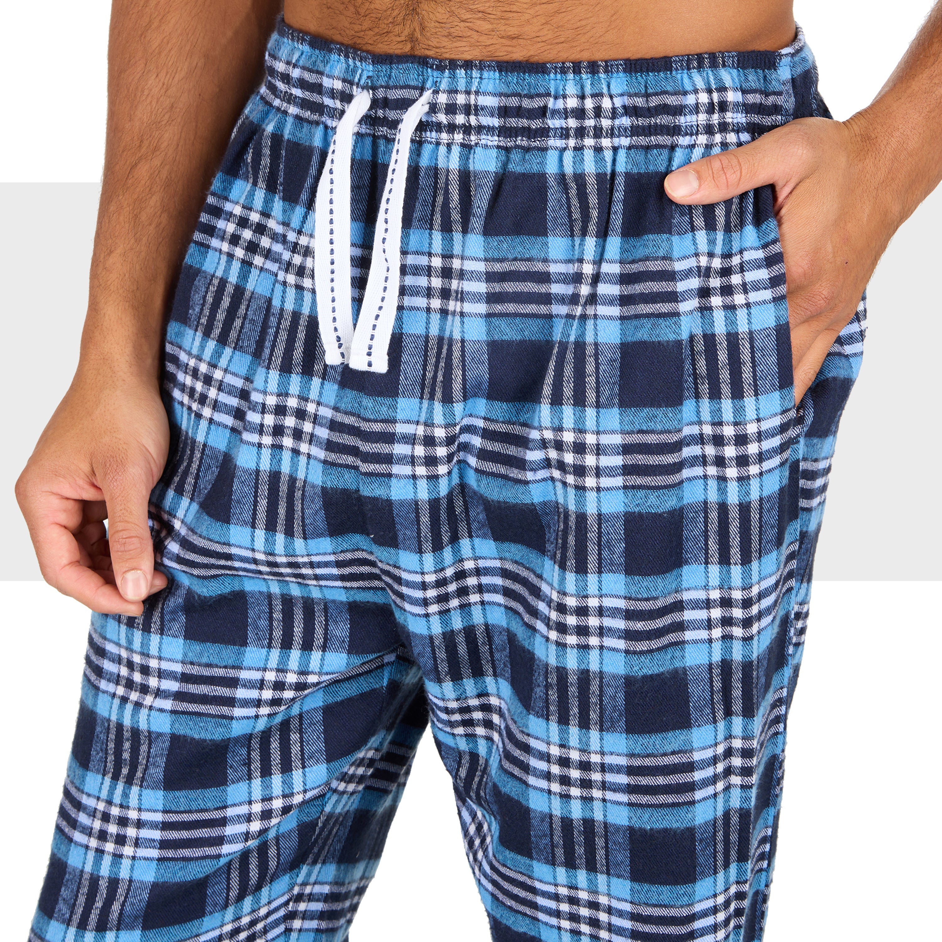 Mens Jersey Long Pyjama Set Cotton Checked Crew Neck Nightwear 2-Piece PJs M-XXL