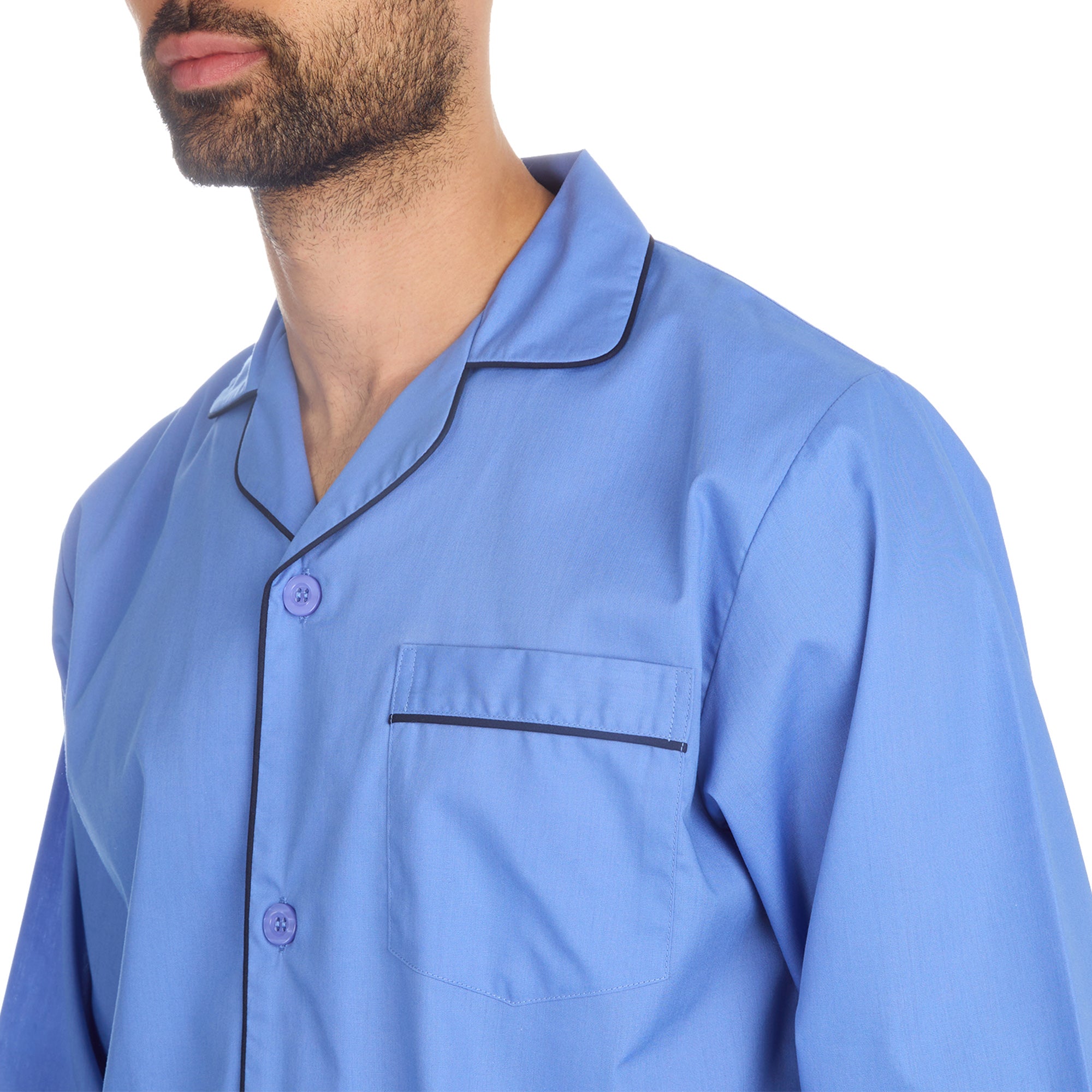 Mens 2-Piece Lounge Set Long Sleeved Shirt Long Pants Set Flannel PJs Loungewear