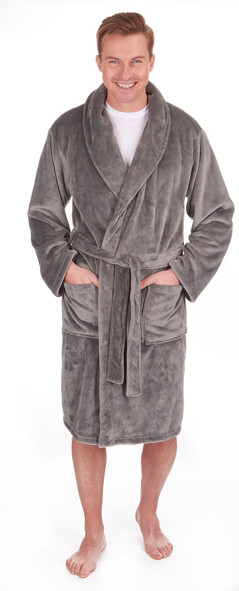Mens Dressing Gown Robe Flannel Shawl Collar Nightwear Soft Fleece PIERRE ROCHE