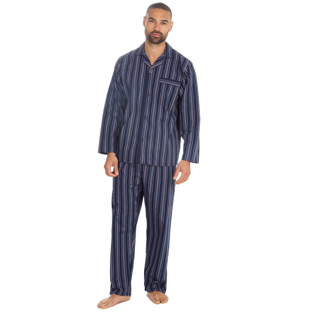 Mens 2-Piece Lounge Set Long Sleeved Shirt Long Pants Set Flannel PJs Loungewear