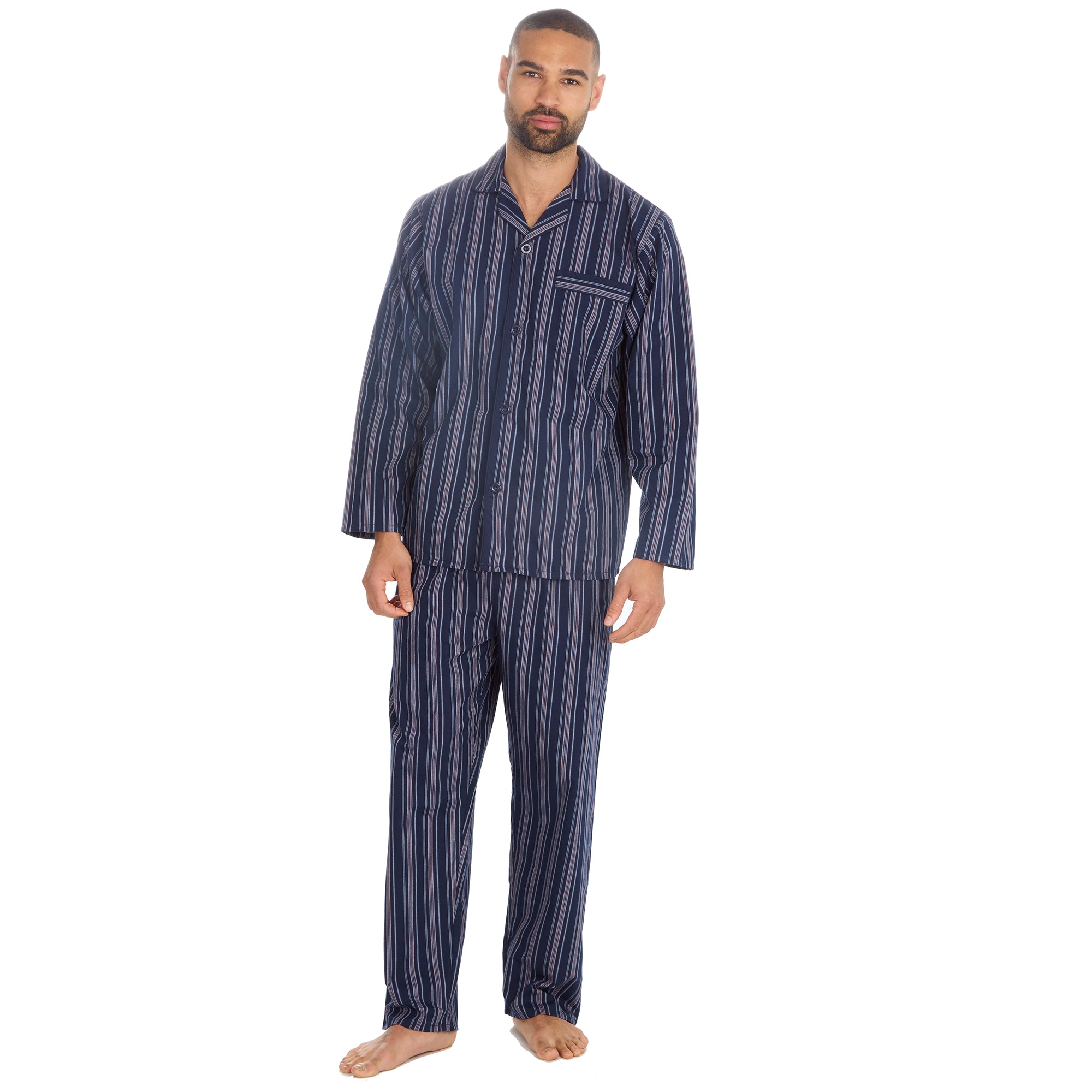Mens 2-Piece Lounge Set Long Sleeved Shirt Long Pants Set Flannel PJs Loungewear