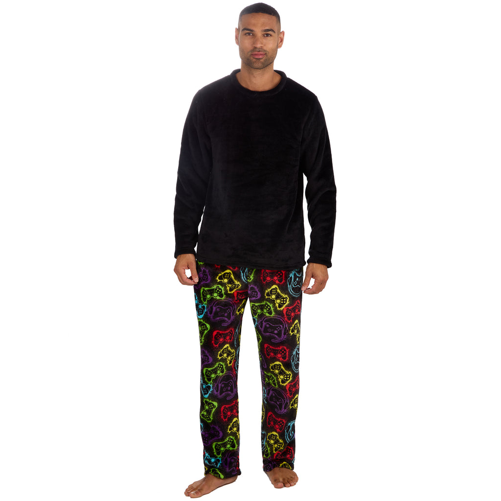 Mens Plush Fleece Lounge Set Gaming Pyjama Set Gamer Top and Bottoms PJ's S-XXL