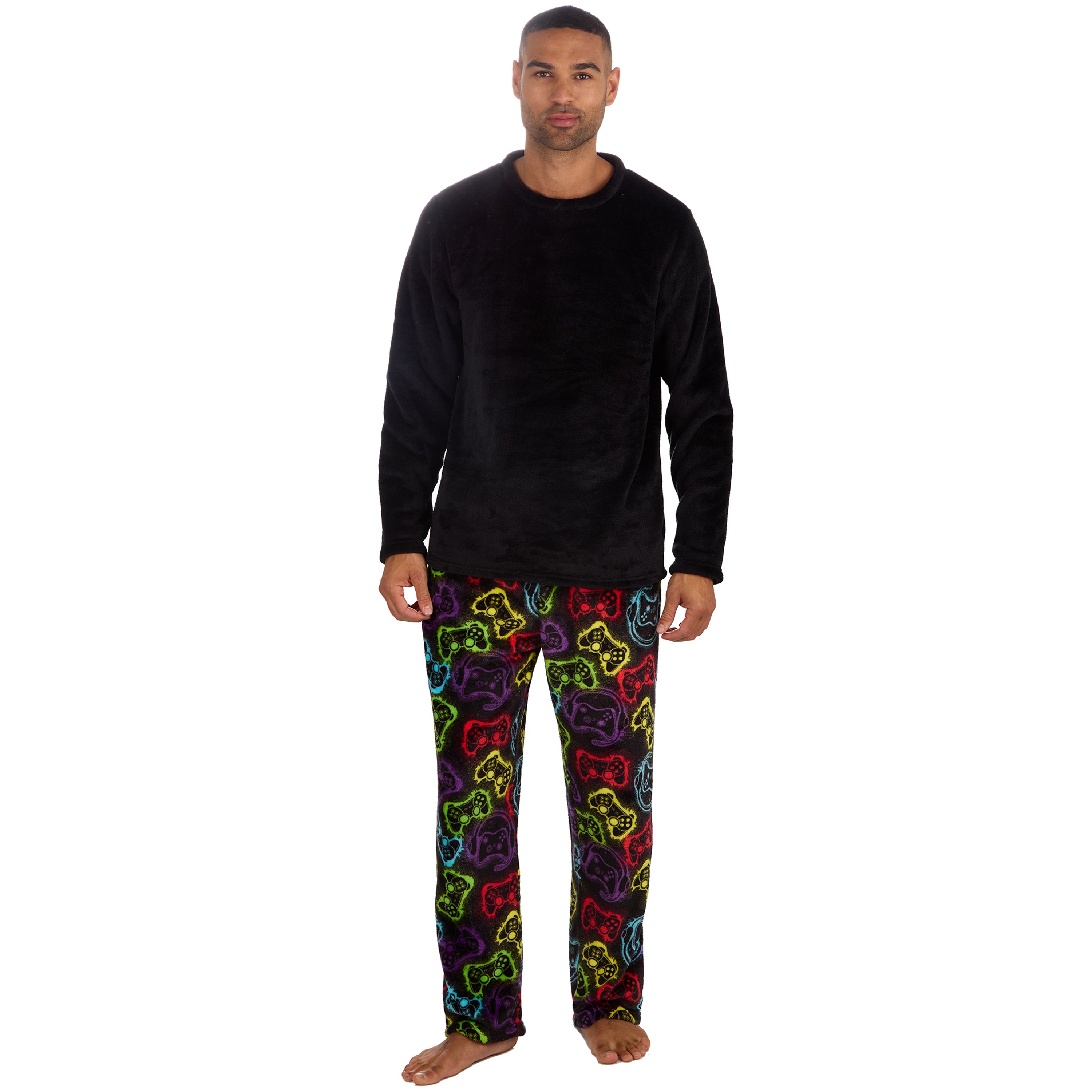Mens Plush Fleece Lounge Set Gaming Pyjama Set Gamer Top and Bottoms PJ's S-XXL