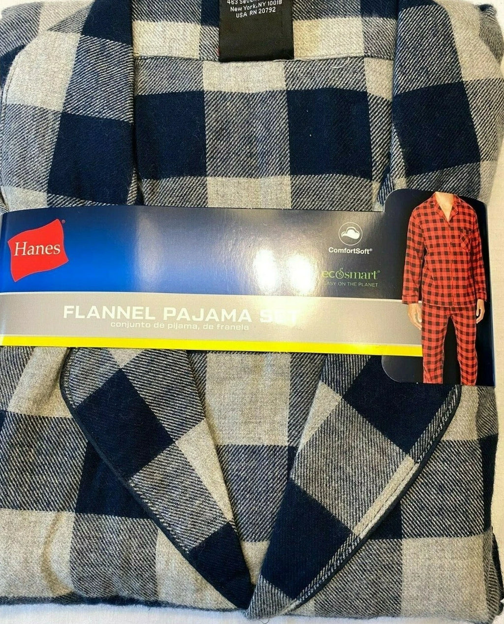 NWT Men's Hanes Flannel RED / BLACK Gray Plaid L/S Pant Set Pajamas PJs Cotton