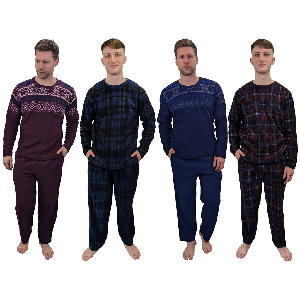 Men's Pyjama Set Fairisle Comfort Fleece Design PJS Soft Warm 2 PC S-4XL L/S PJ