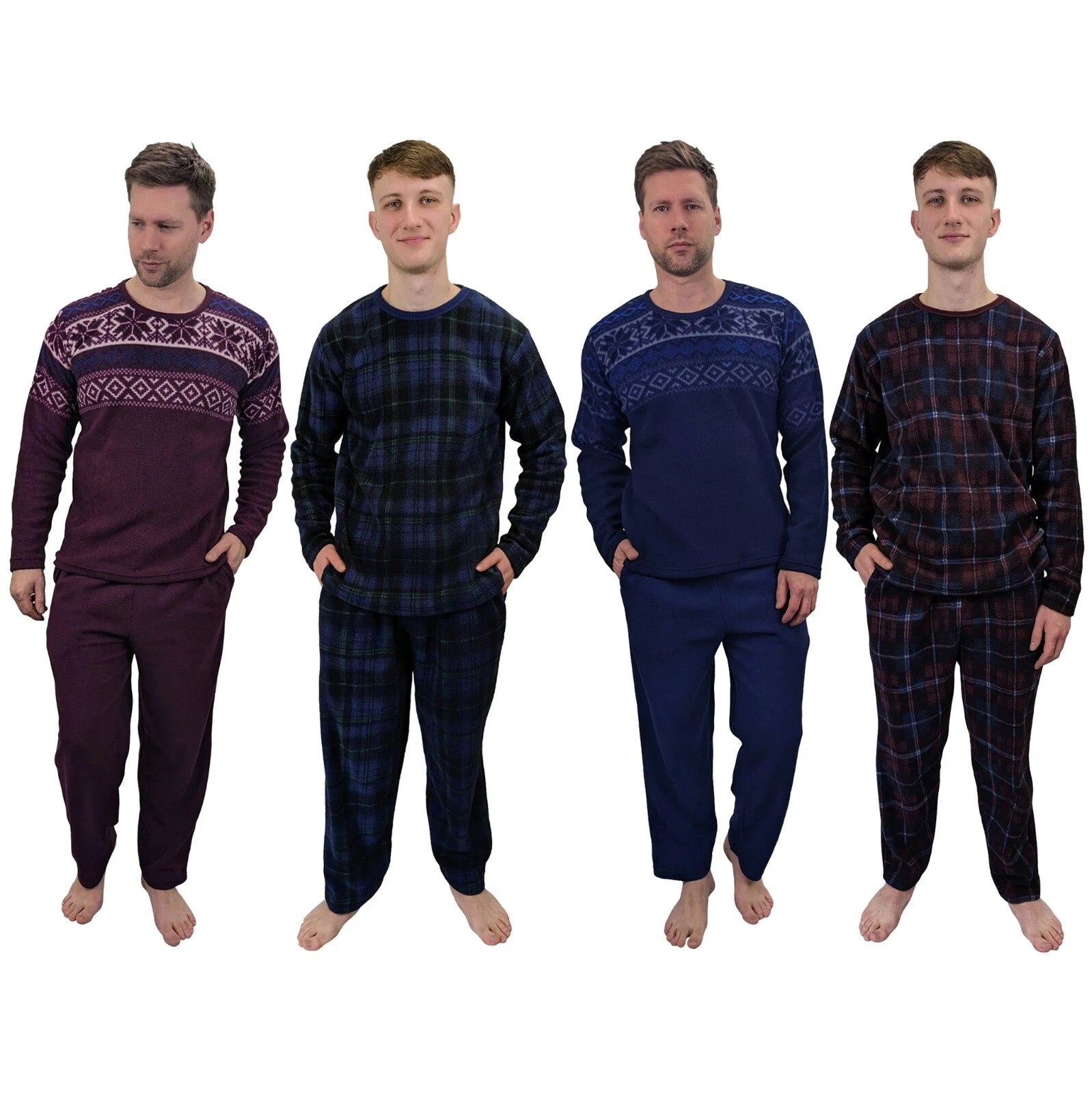 Men's Pyjama Set Fairisle Comfort Fleece Design PJS Soft Warm 2 PC S-4XL L/S PJ