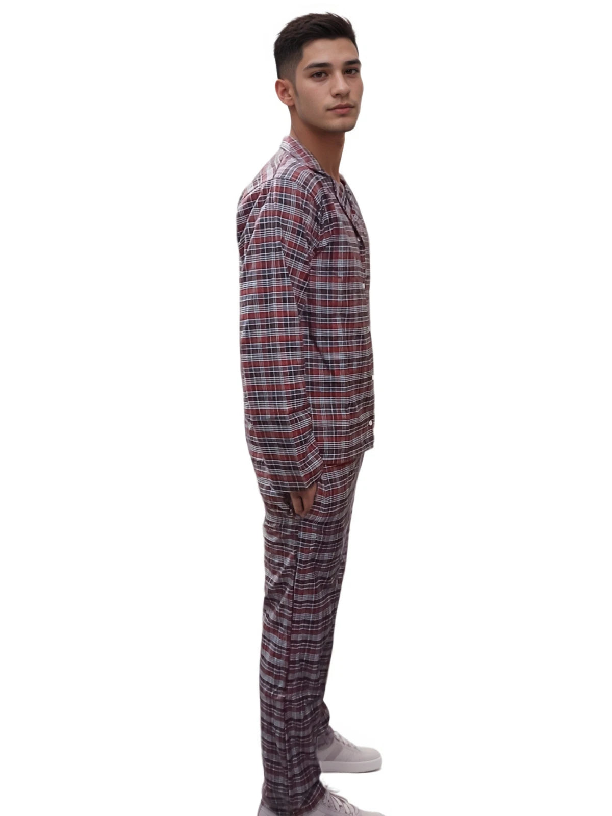 Mens Checked Pyjamas Set Cotton Blend Traditional Nightwear Lounge Wear Top PJ's