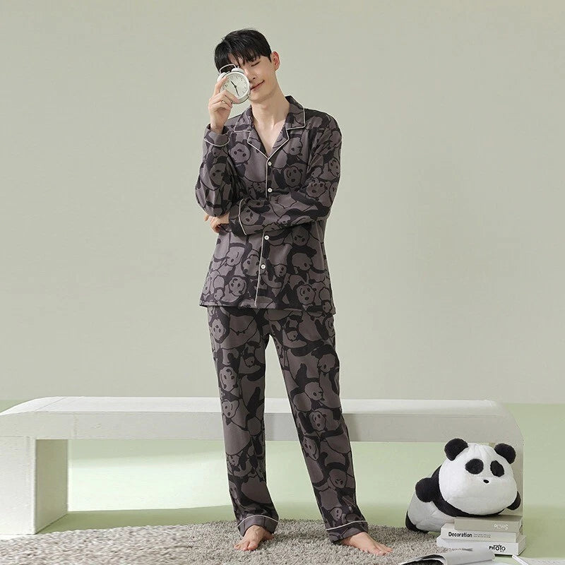 Men's Fashion Pajama Set Panda Print Comfortable Homewear Leisure Wear Sleepwear
