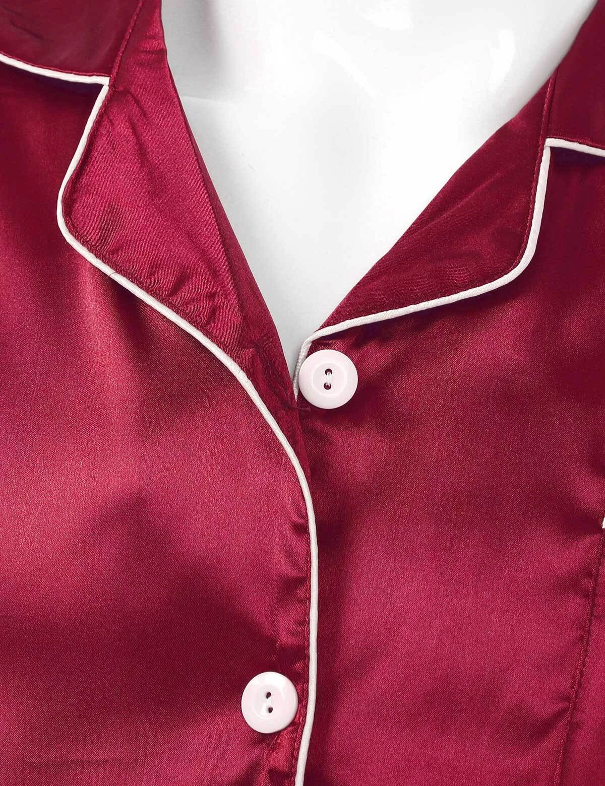 Men's Silky Satin Pajamas Set Short Sleeves Button T-Shirt Tops with Shorts