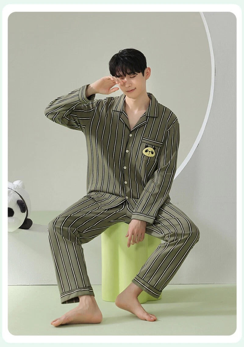 Men's Pajama Set Striped Sleepwear Antibacterial Comfortable Fashion Long Sleeve
