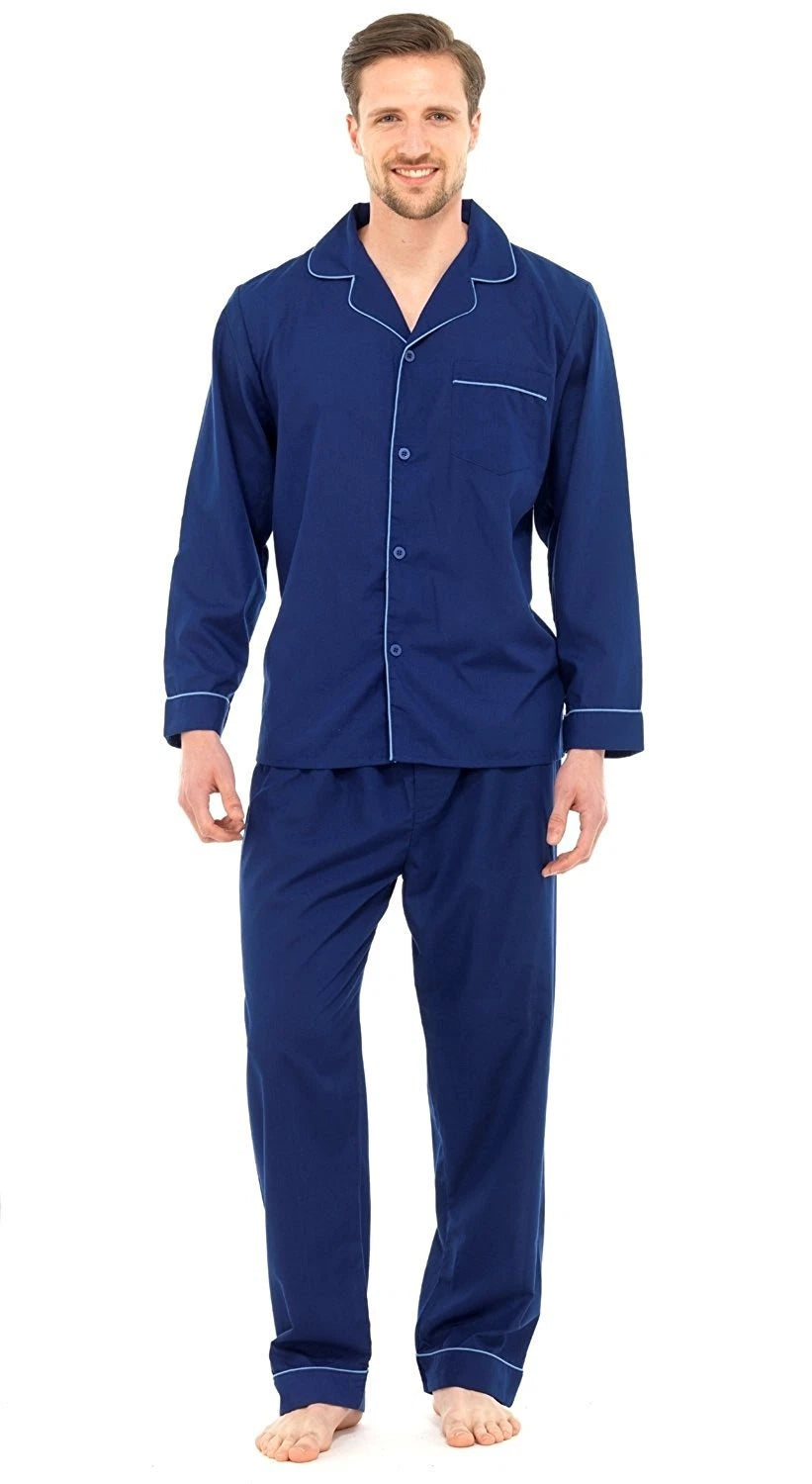 Mens Long Traditional Pyjamas 2 Piece Classic Set Hospital Top+Bottoms Nightwear