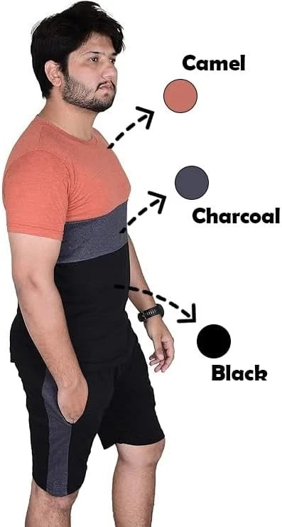 Mens Contrast Panel T-Shirt Shorts Set Summer Tracksuit 2 Pcs loungewear S-3XL