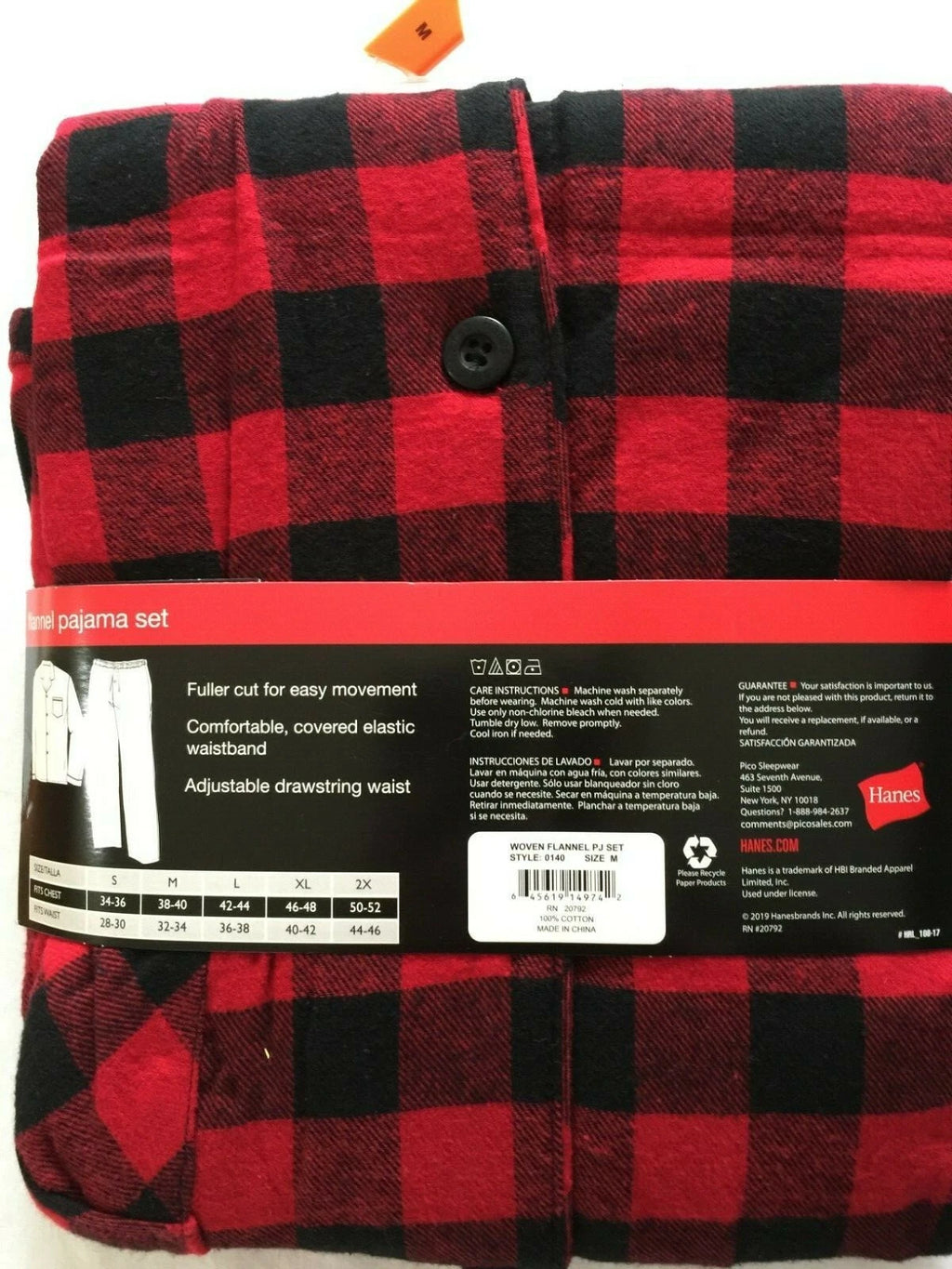 NWT Men's Hanes Flannel RED / BLACK Gray Plaid L/S Pant Set Pajamas PJs Cotton