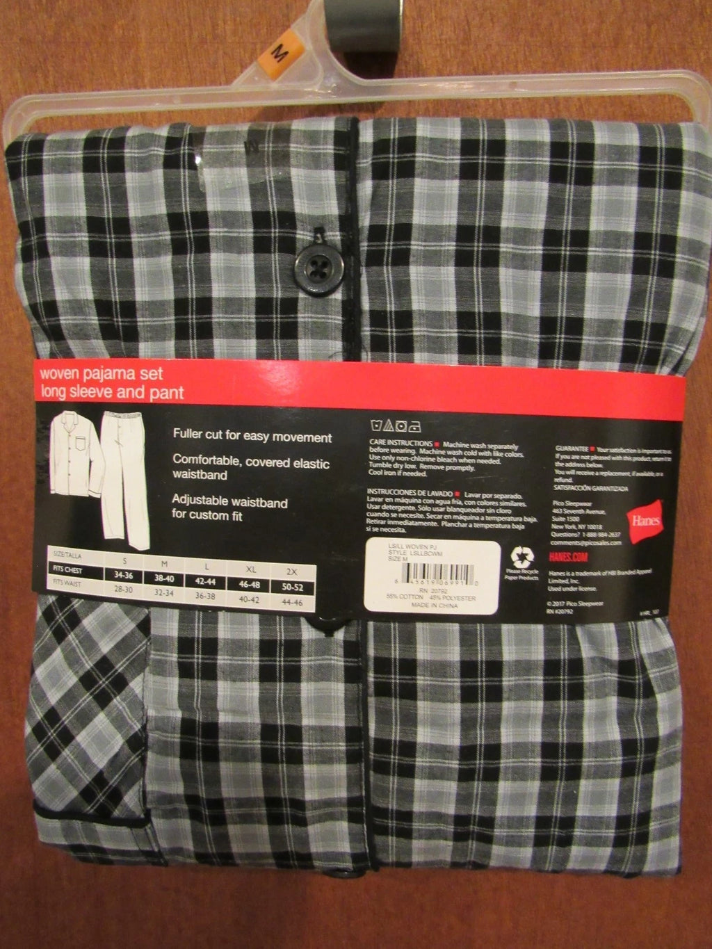 NWT Hanes Mens 2 PC Gray Plaid Woven Shirt & Pants Pajama Sleep Sz SMALL or MED