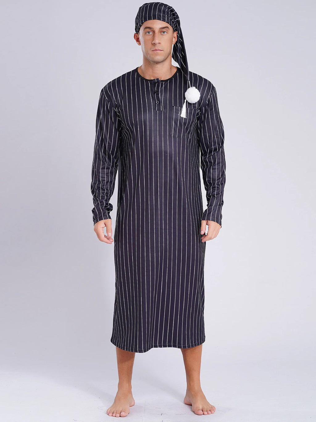 Mens Nightwear Halloween Nightgowns Plaid Pajamas Pompom Loungewear Nightshirt