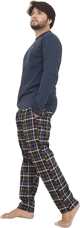 Mens Checked Pyjama Set Lounge Top Pants PJs Pajamas Nightwear UK S-3XL