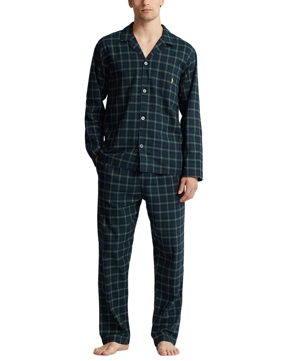 Polo Ralph Lauren Pajama Set Mens M Blue Plaid Flannel 2-Piece Sleepwear UPS562