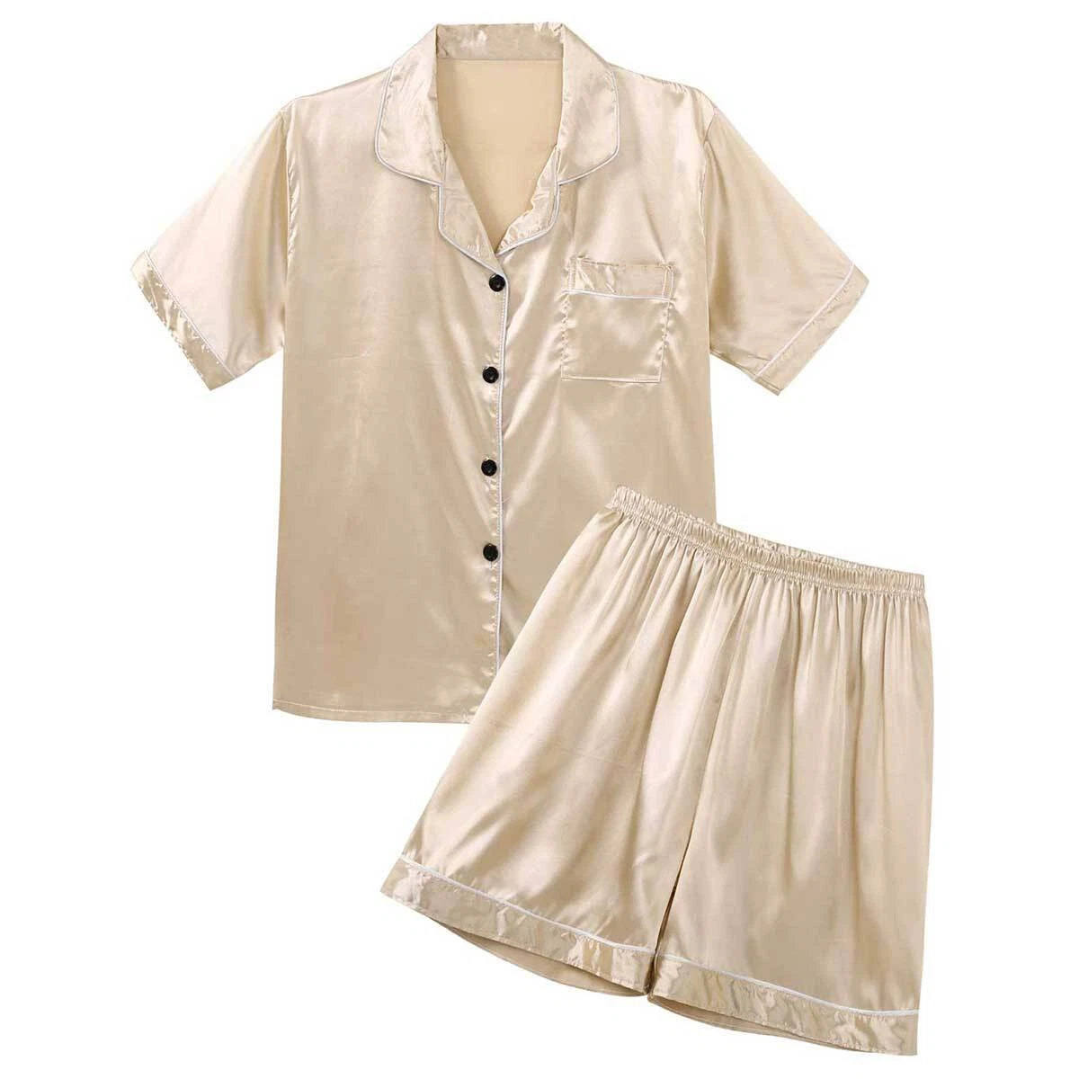 Mens Satin Short Sleeve Silk Pajama Set with Shorts Two Piece Button-Down Pj AU