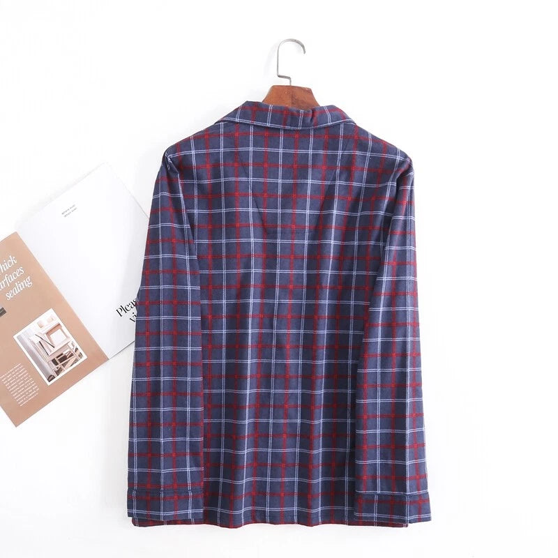 Men's Pajamas Set 100% Cotton Sleepwear Long Sleeve Button Top Pants Nightwear