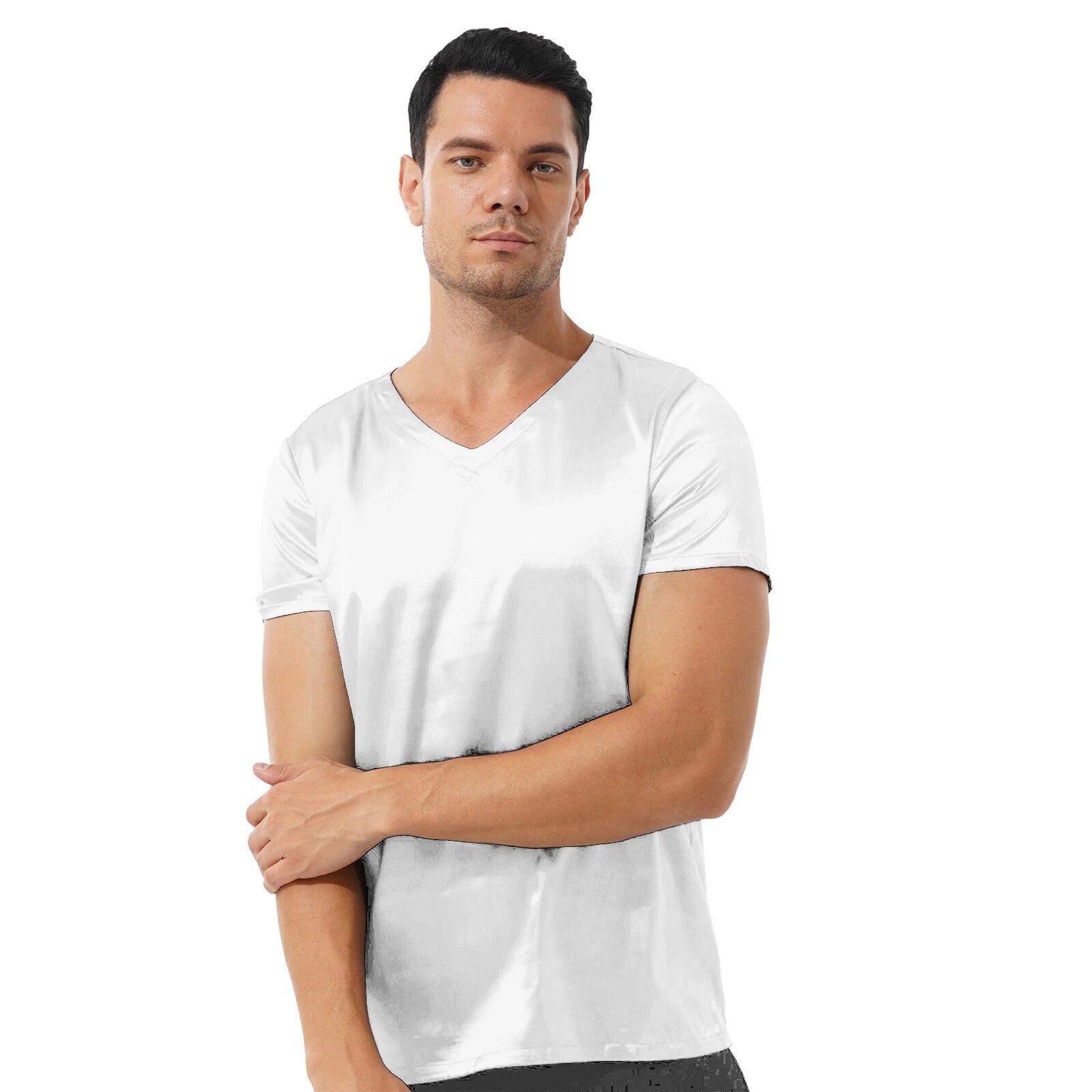 Mens Muscle Shirts Pajama Set Sexy Satin Sleepwear Tank Top Shorts Nightwear